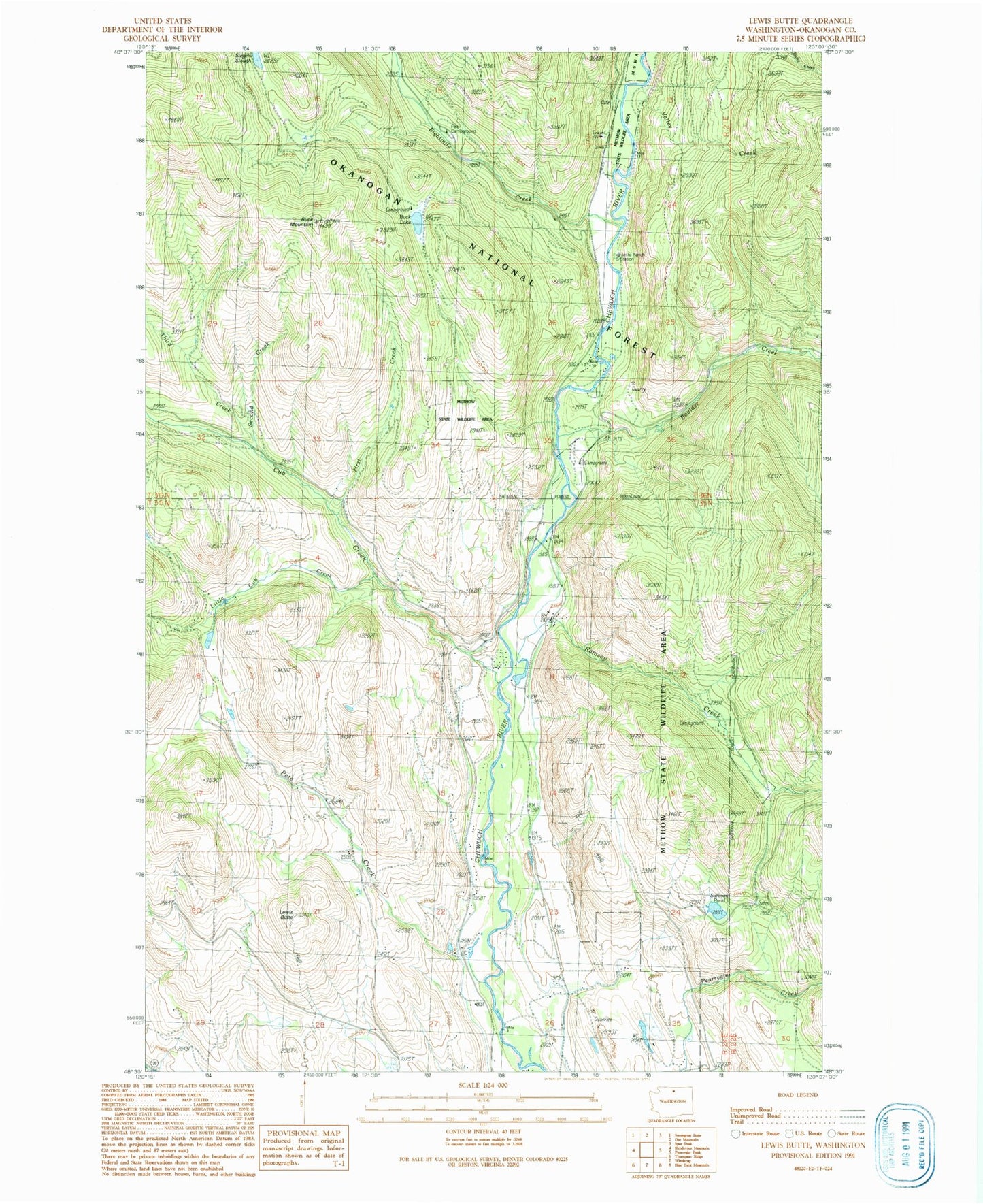 Classic USGS Lewis Butte Washington 7.5'x7.5' Topo Map Image