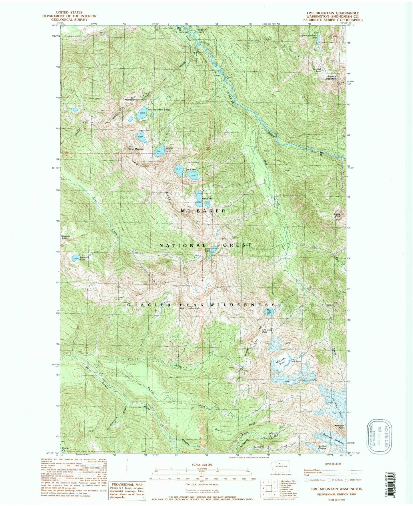 Classic USGS Lime Mountain Washington 7.5'x7.5' Topo Map Image