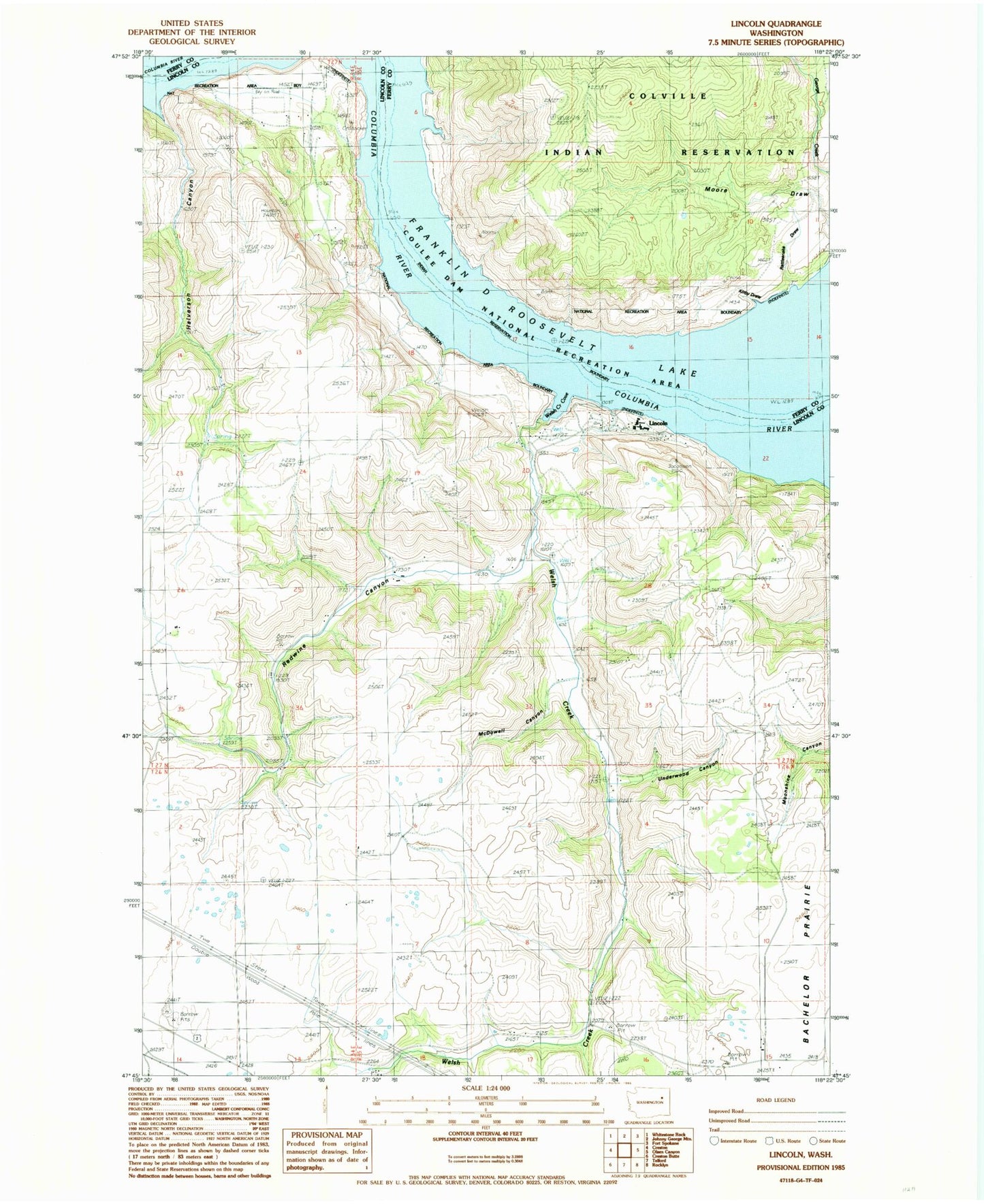 Classic USGS Lincoln Washington 7.5'x7.5' Topo Map Image