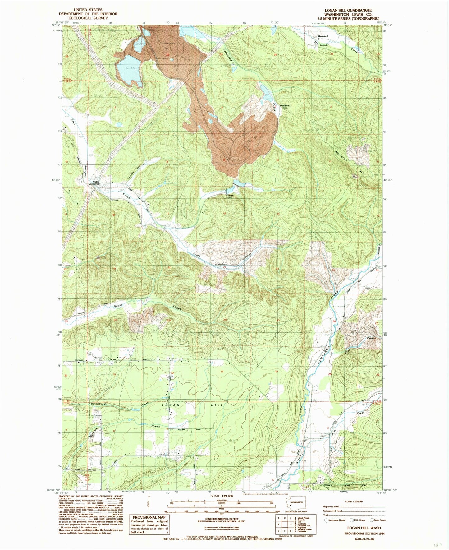 Classic USGS Logan Hill Washington 7.5'x7.5' Topo Map Image