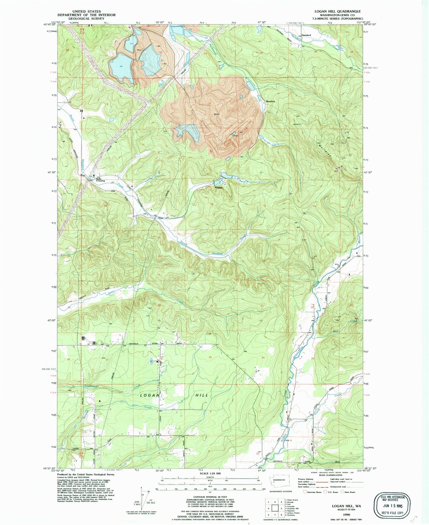 Classic USGS Logan Hill Washington 7.5'x7.5' Topo Map Image