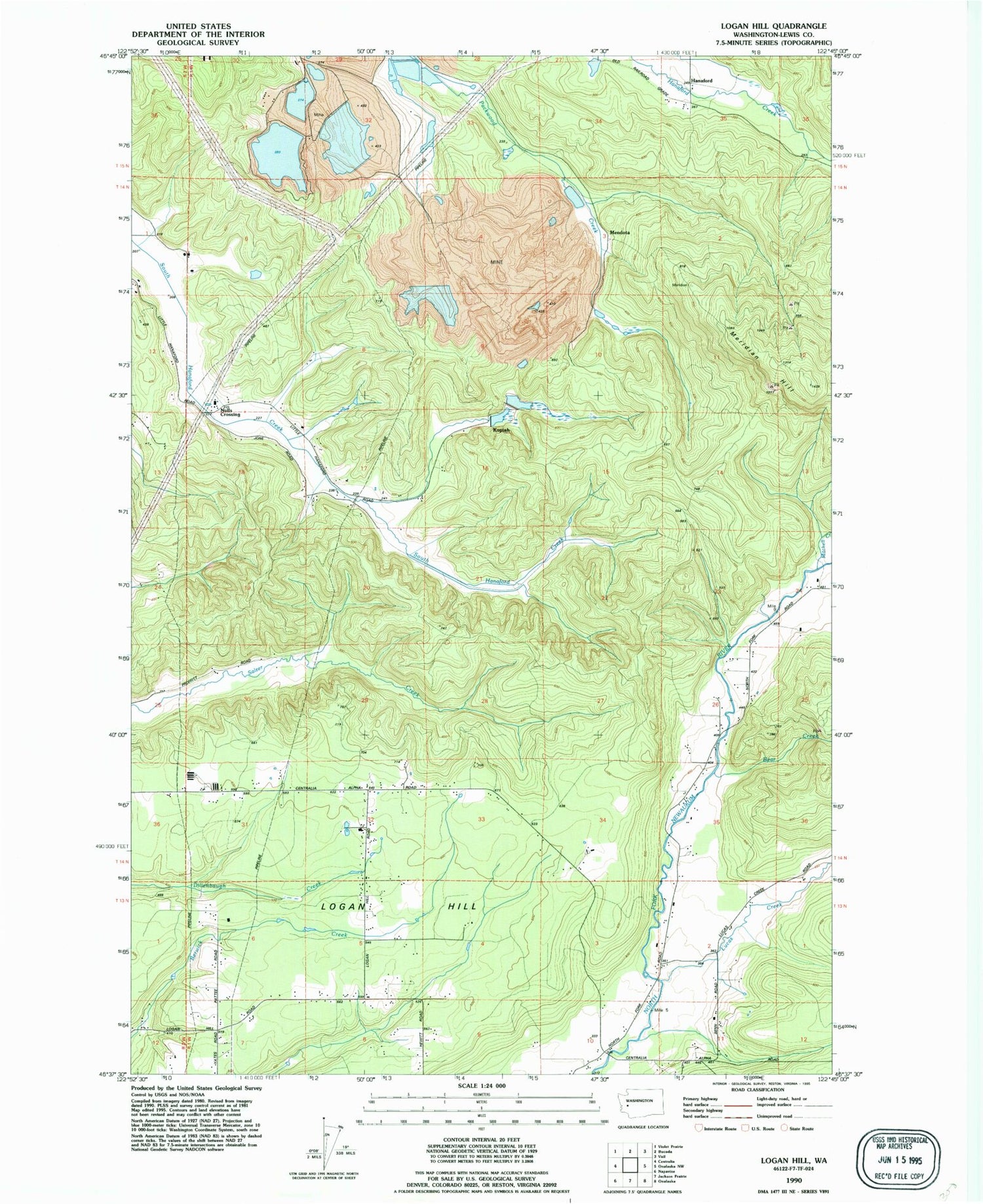Classic USGS Logan Hill Washington 7.5'x7.5' Topo Map Image