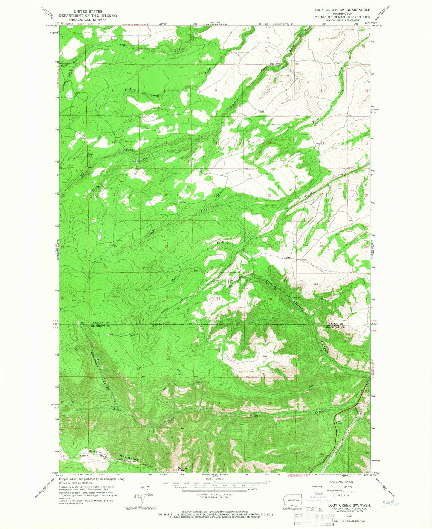 Classic USGS Logy Creek SW Washington 7.5'x7.5' Topo Map Image