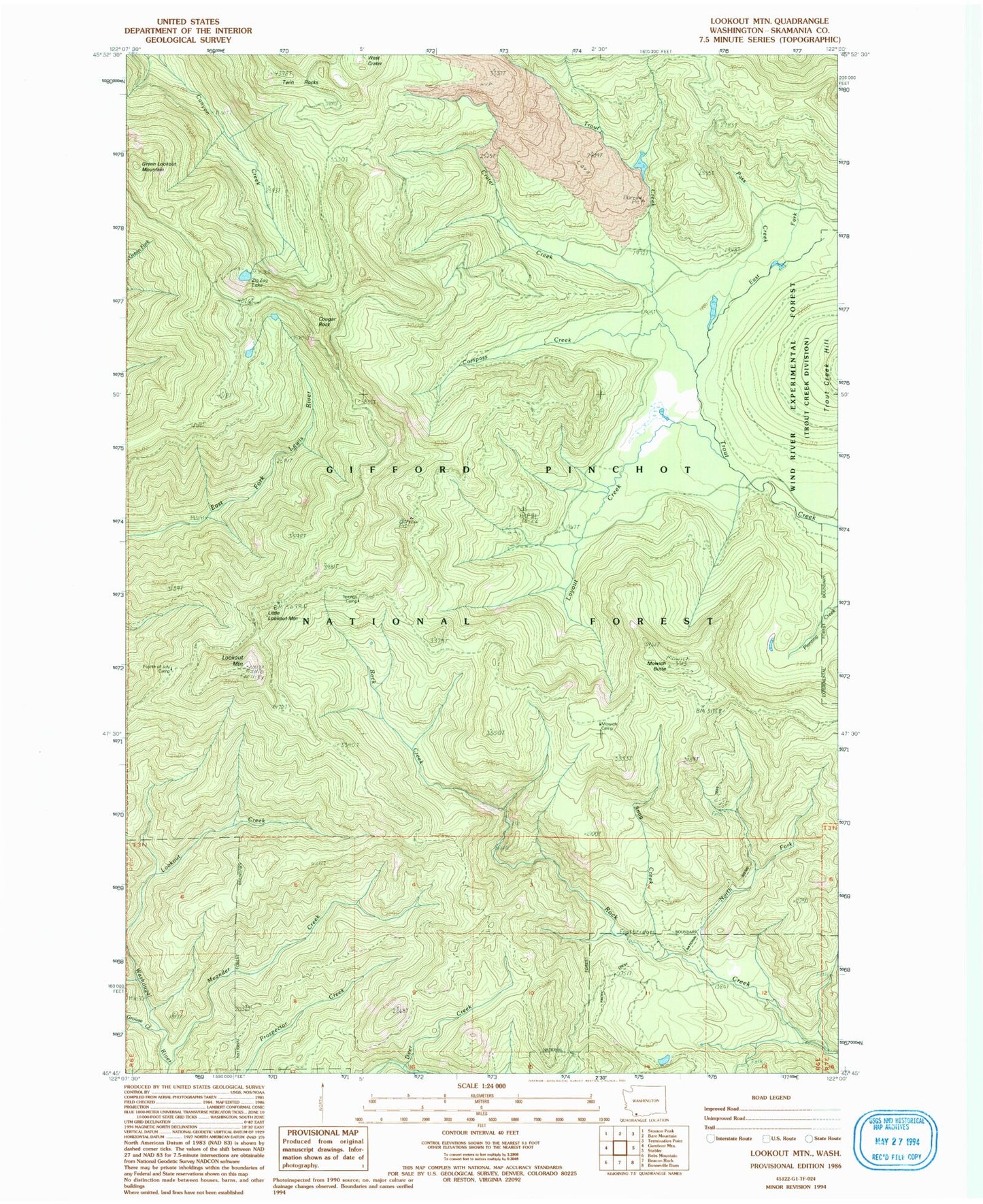 Classic USGS Lookout Mountain Washington 7.5'x7.5' Topo Map Image