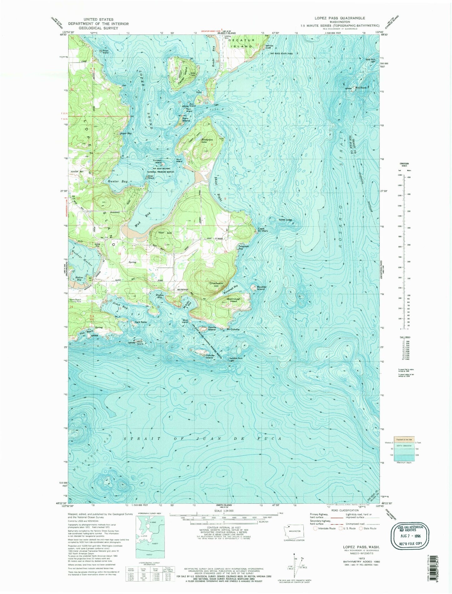 Classic USGS Lopez Pass Washington 7.5'x7.5' Topo Map Image