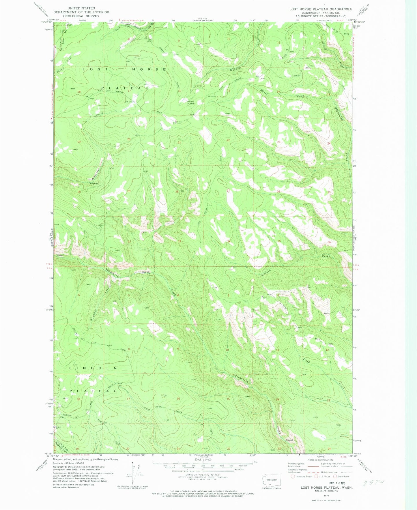Classic USGS Lost Horse Plateau Washington 7.5'x7.5' Topo Map Image