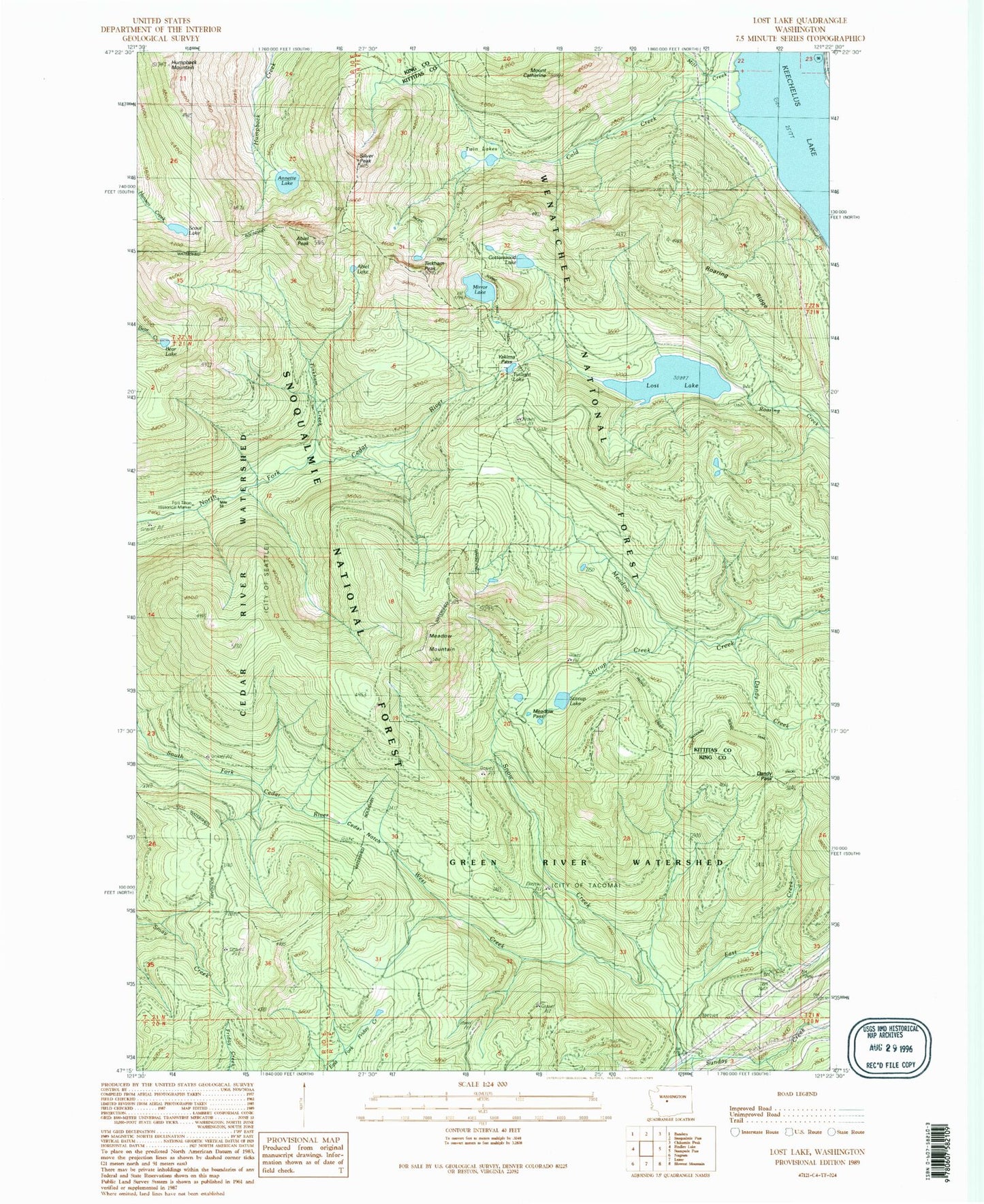 Classic USGS Lost Lake Washington 7.5'x7.5' Topo Map Image
