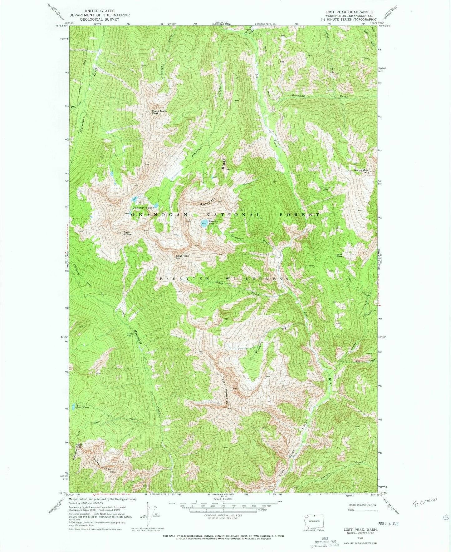 Classic USGS Lost Peak Washington 7.5'x7.5' Topo Map Image
