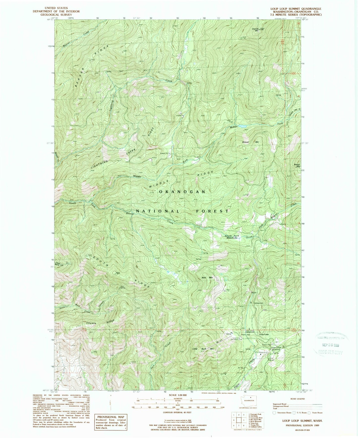 Classic USGS Loup Loup Summit Washington 7.5'x7.5' Topo Map Image