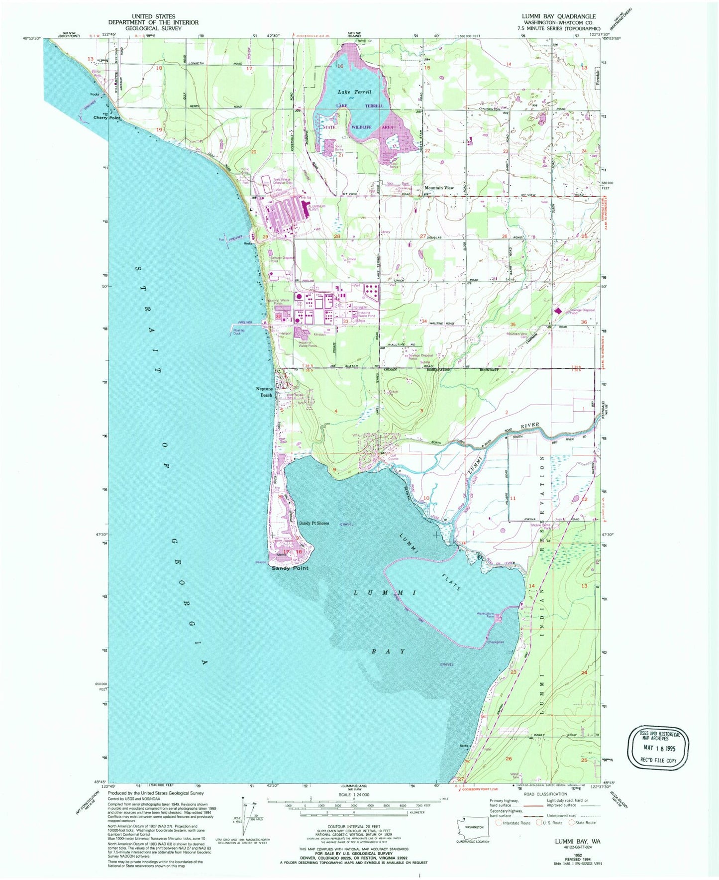 Classic USGS Lummi Bay Washington 7.5'x7.5' Topo Map Image