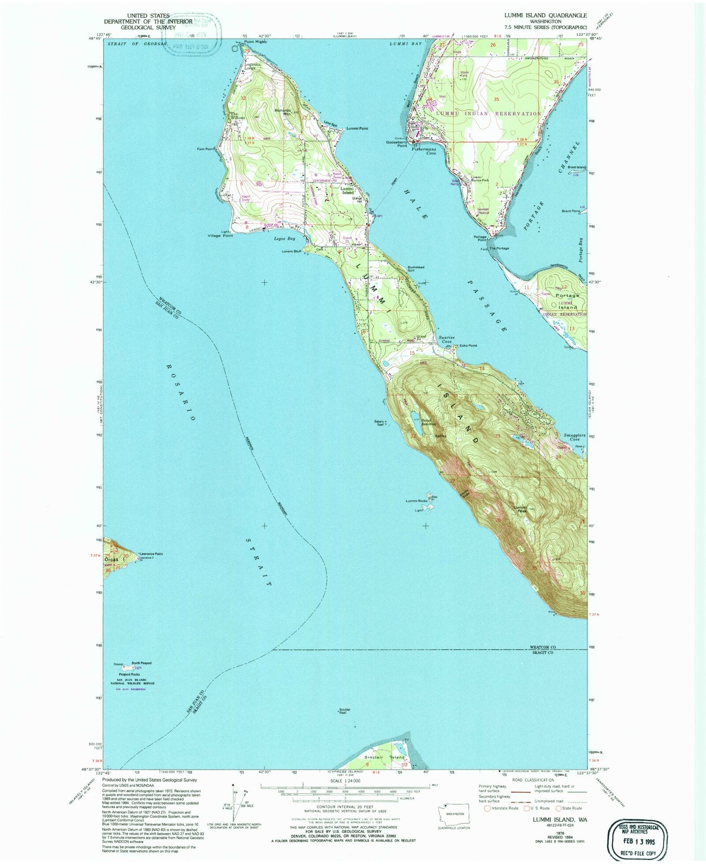 Classic USGS Lummi Island Washington 7.5'x7.5' Topo Map Image