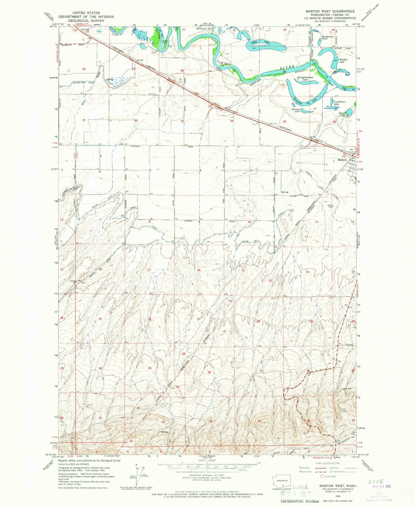 Classic USGS Mabton West Washington 7.5'x7.5' Topo Map Image