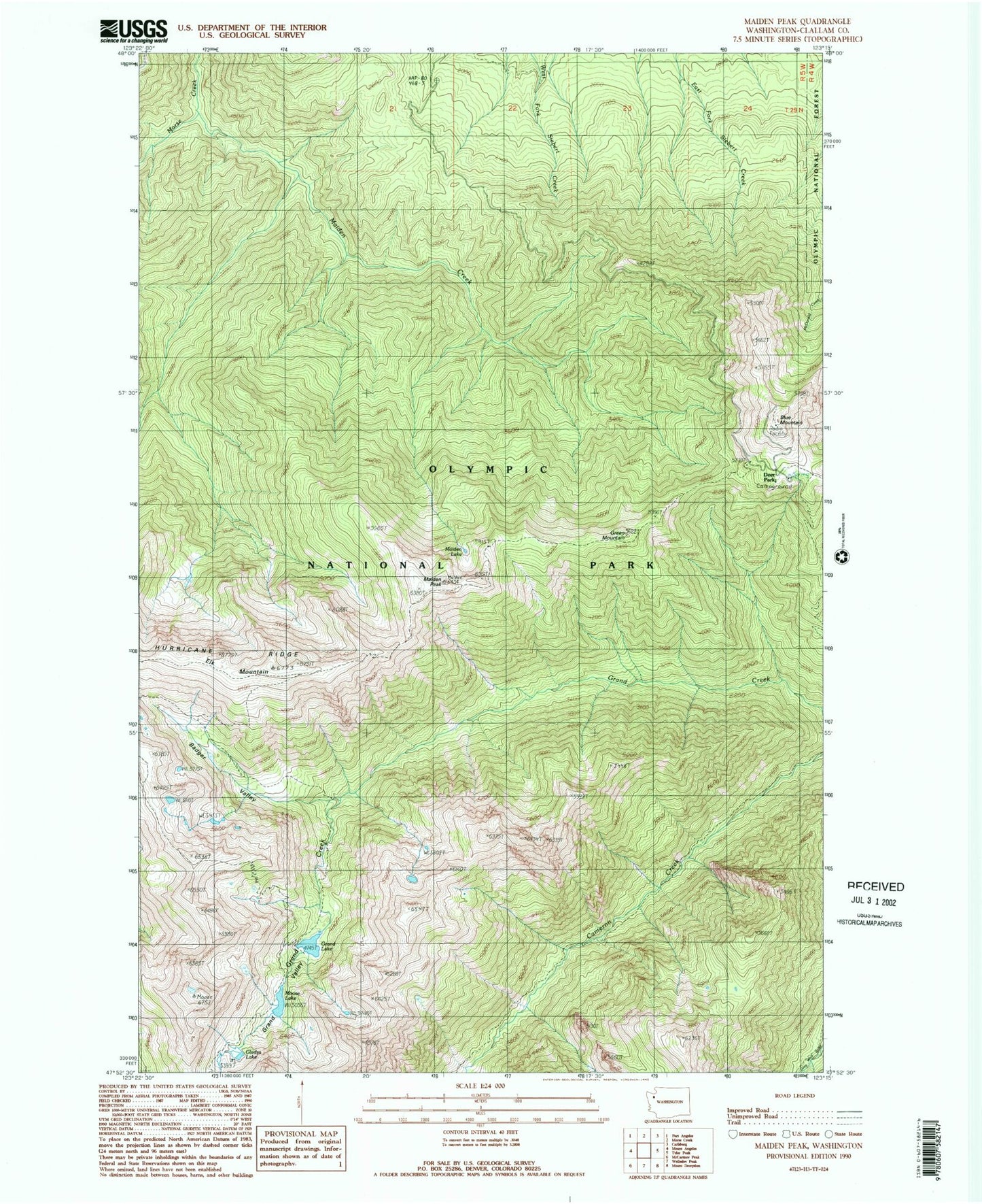 Classic USGS Maiden Peak Washington 7.5'x7.5' Topo Map Image
