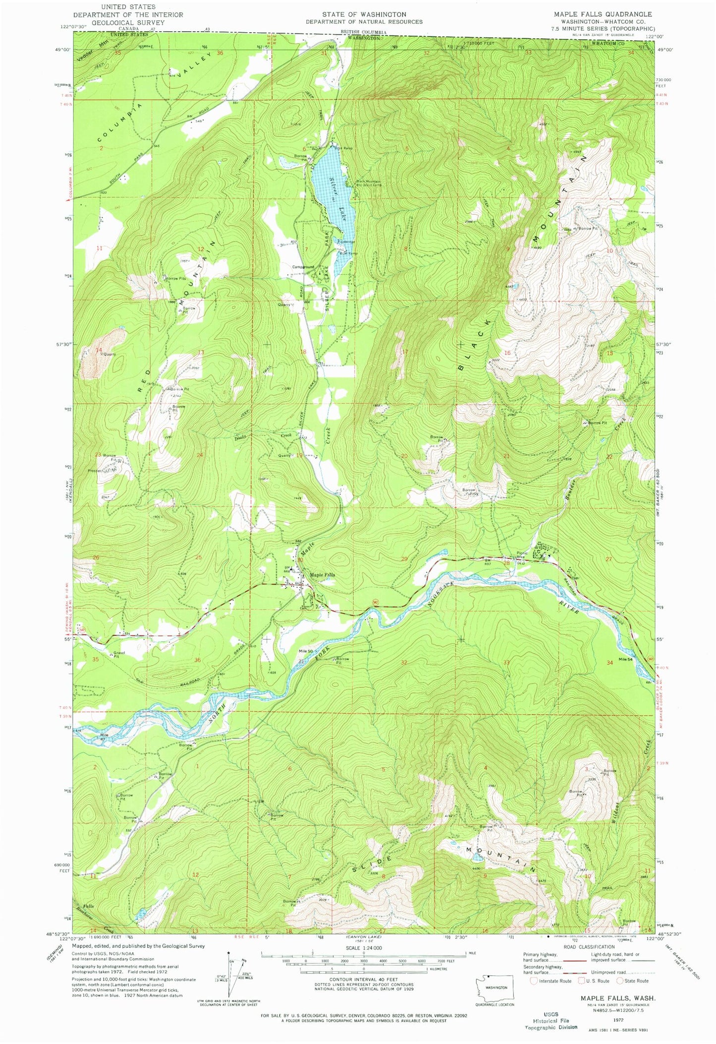 Classic USGS Maple Falls Washington 7.5'x7.5' Topo Map Image