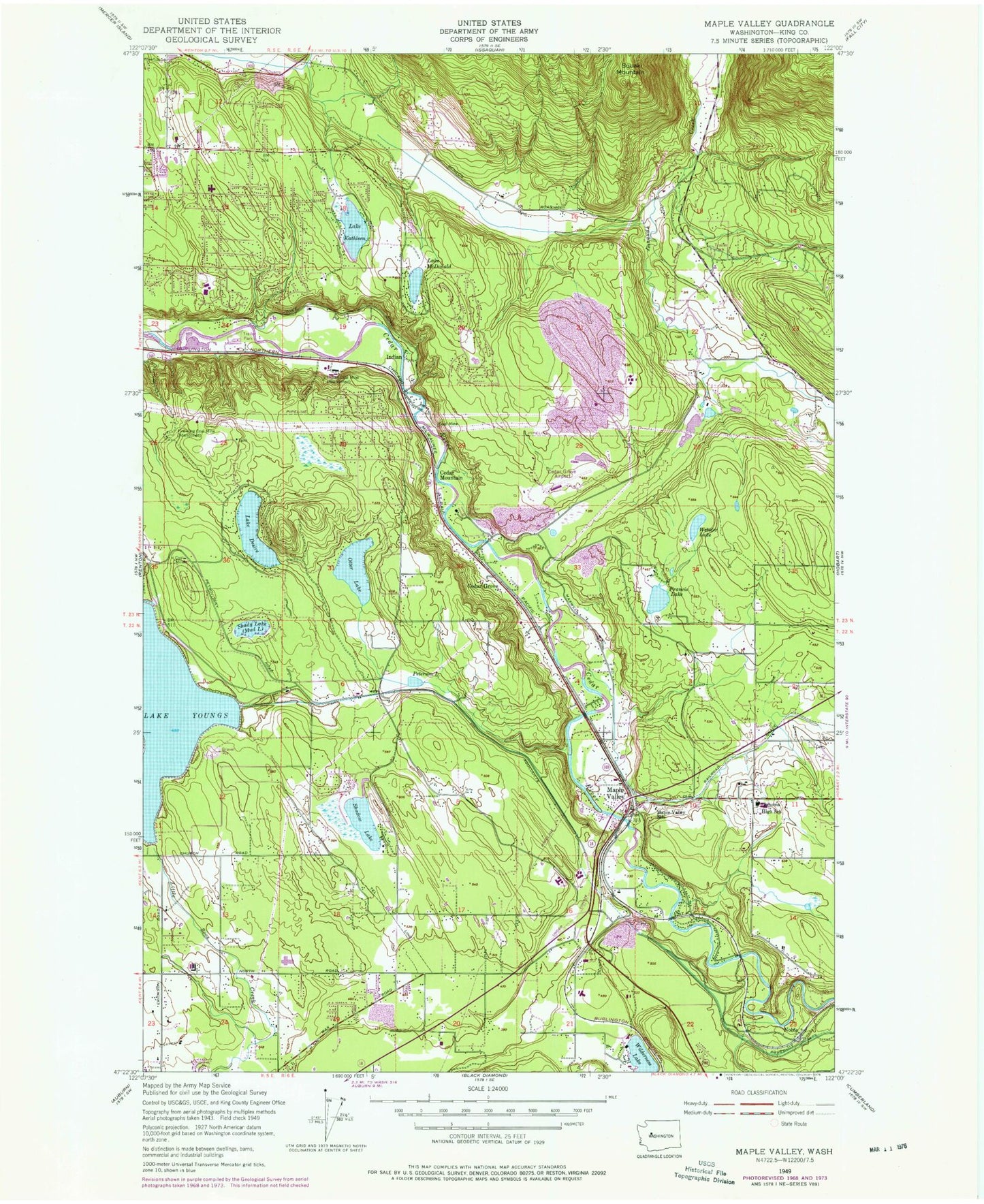 Classic USGS Maple Valley Washington 7.5'x7.5' Topo Map Image
