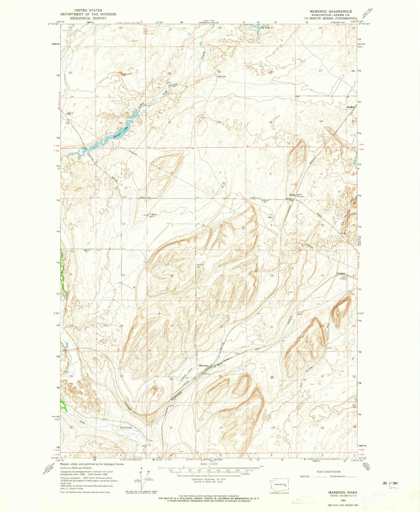 Classic USGS Marengo Washington 7.5'x7.5' Topo Map Image