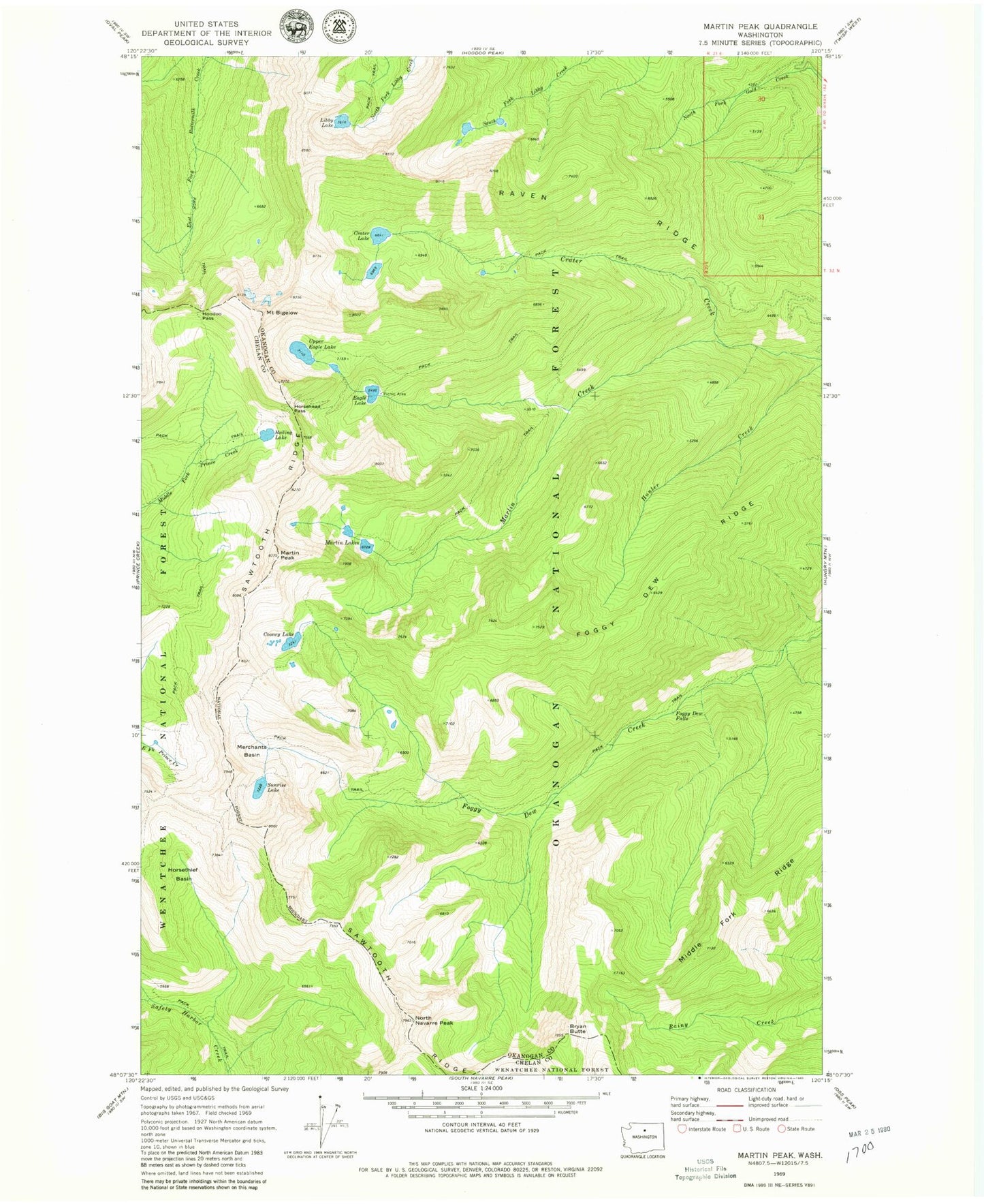 Classic USGS Martin Peak Washington 7.5'x7.5' Topo Map Image