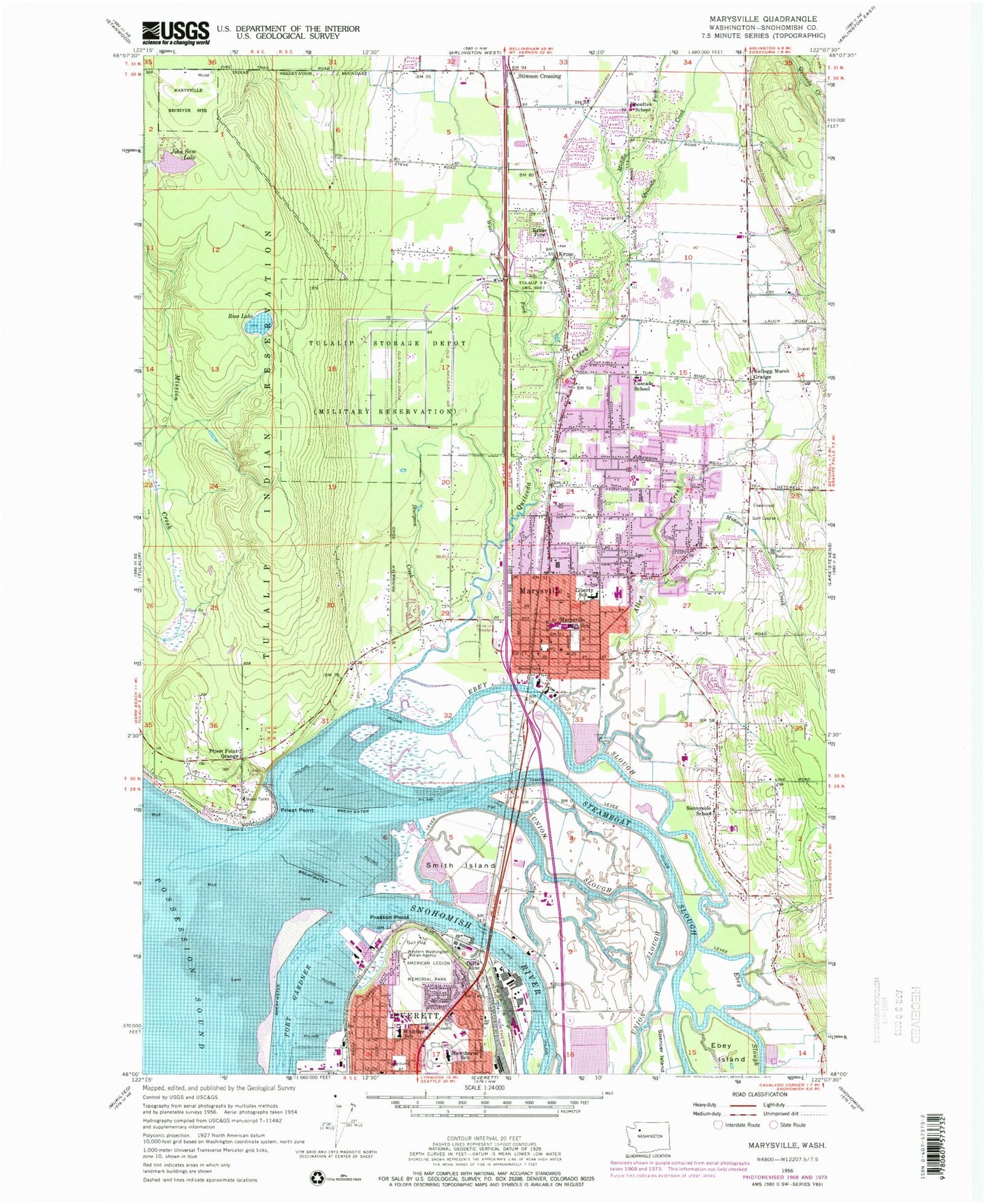 Classic USGS Marysville Washington 7.5'x7.5' Topo Map Image
