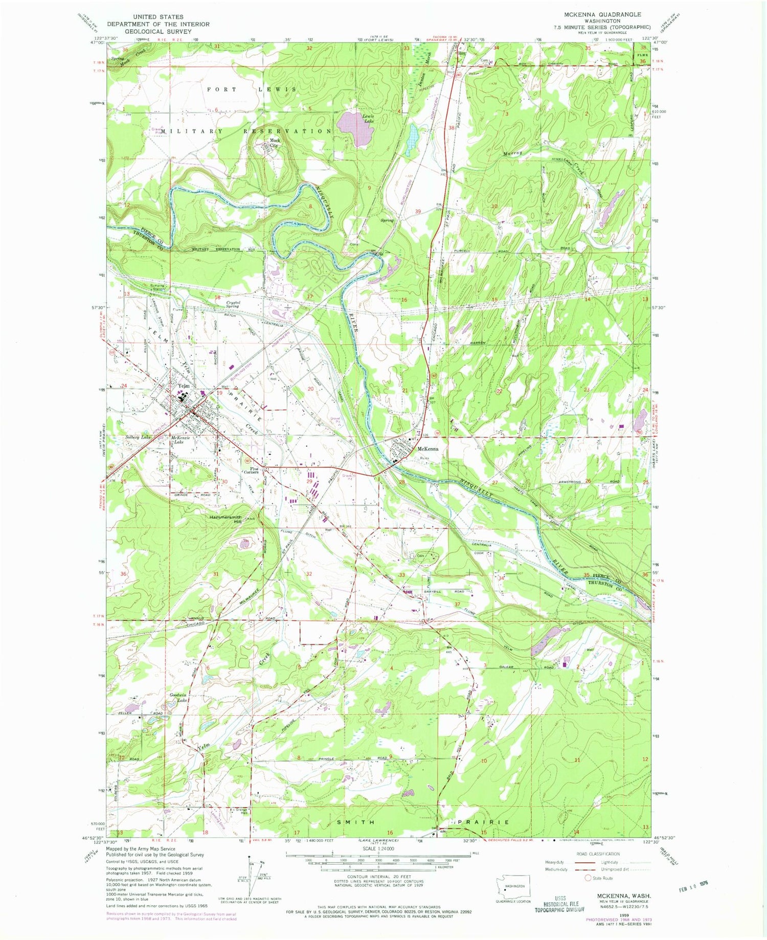 Classic USGS McKenna Washington 7.5'x7.5' Topo Map Image