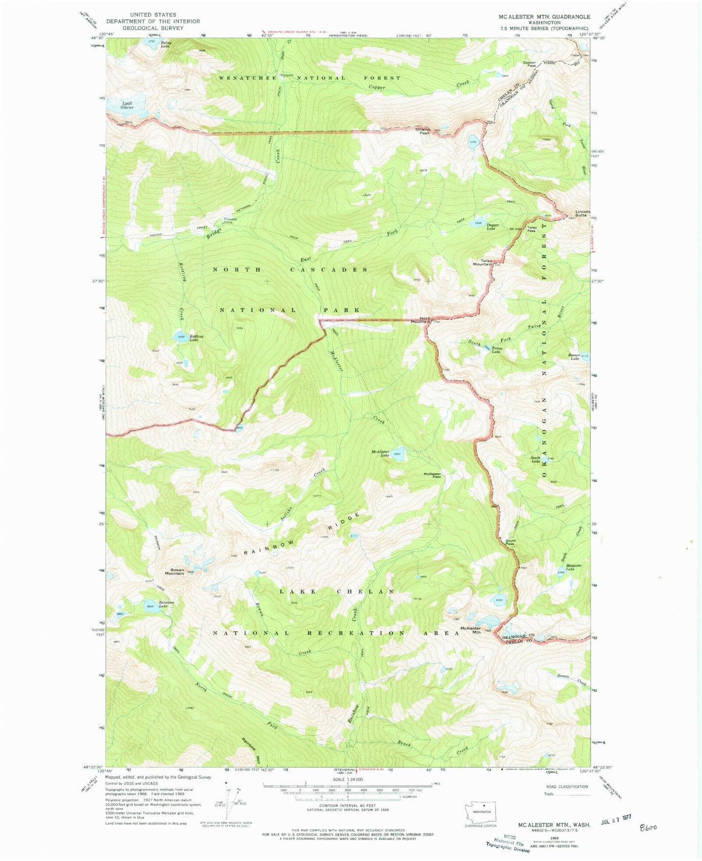 Classic USGS McAlester Mountain Washington 7.5'x7.5' Topo Map Image
