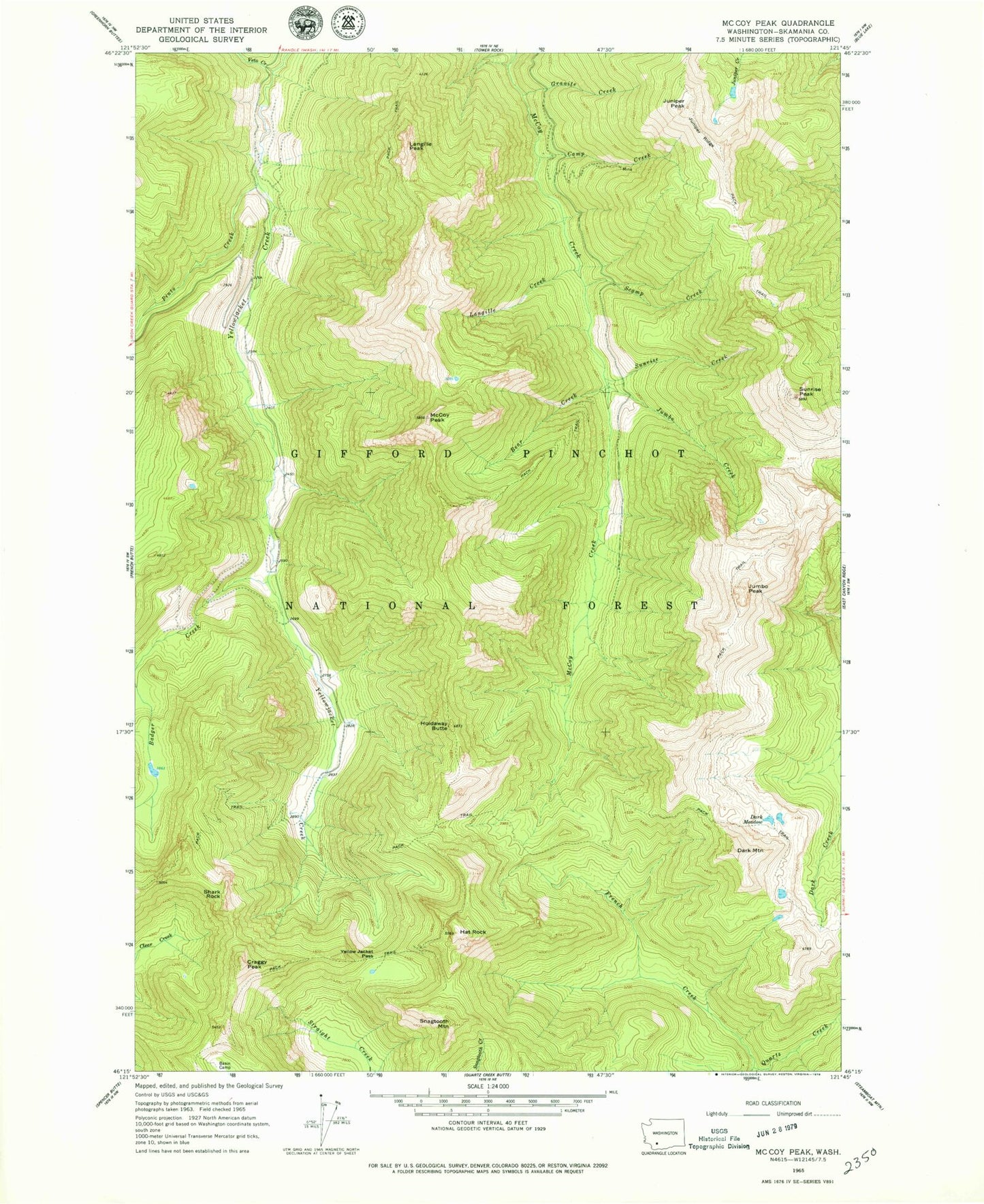 Classic USGS McCoy Peak Washington 7.5'x7.5' Topo Map Image