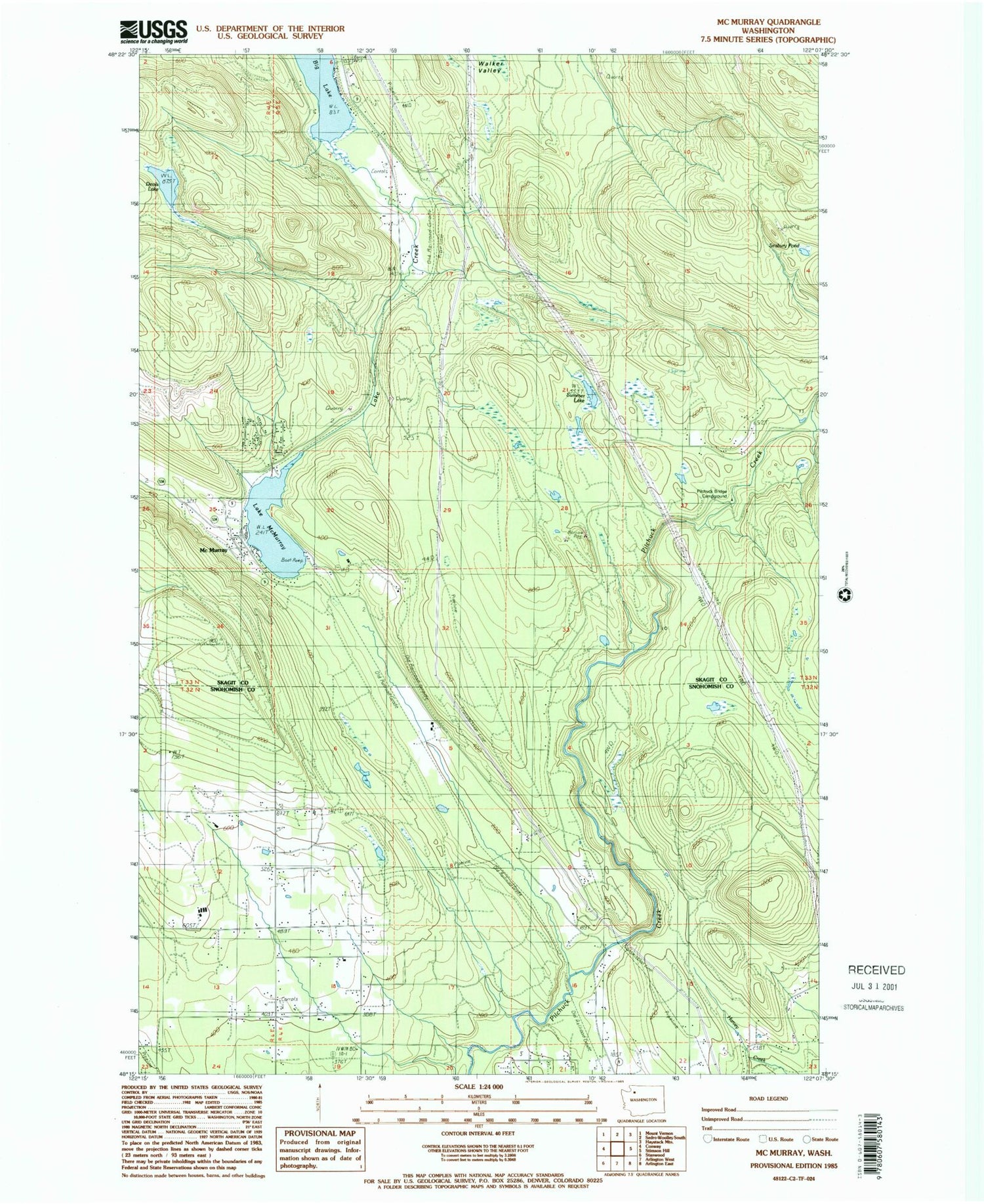 Classic USGS McMurray Washington 7.5'x7.5' Topo Map Image