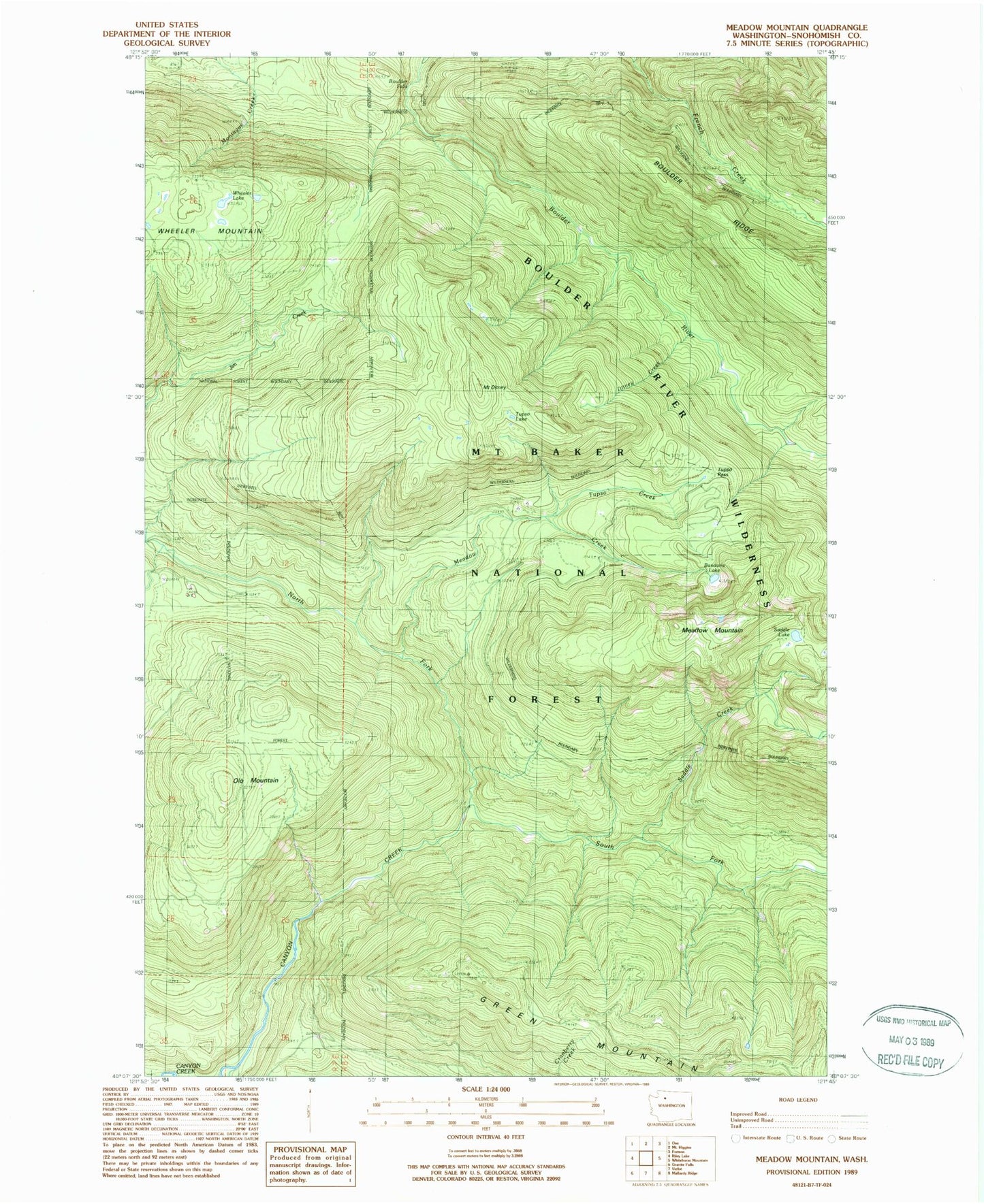 Classic USGS Meadow Mountain Washington 7.5'x7.5' Topo Map Image