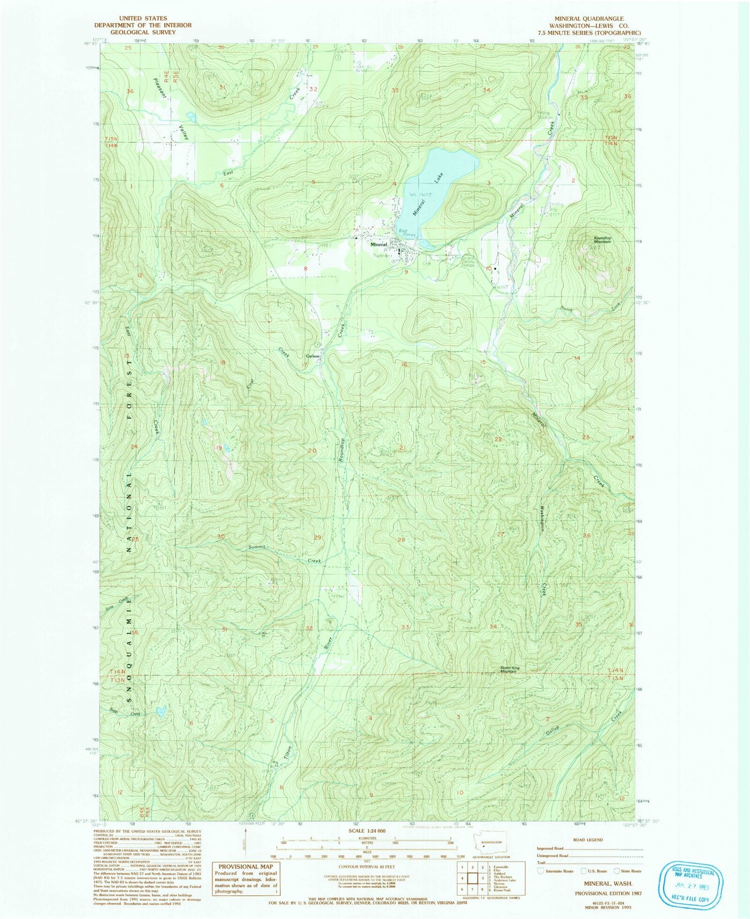 Classic USGS Mineral Washington 7.5'x7.5' Topo Map Image