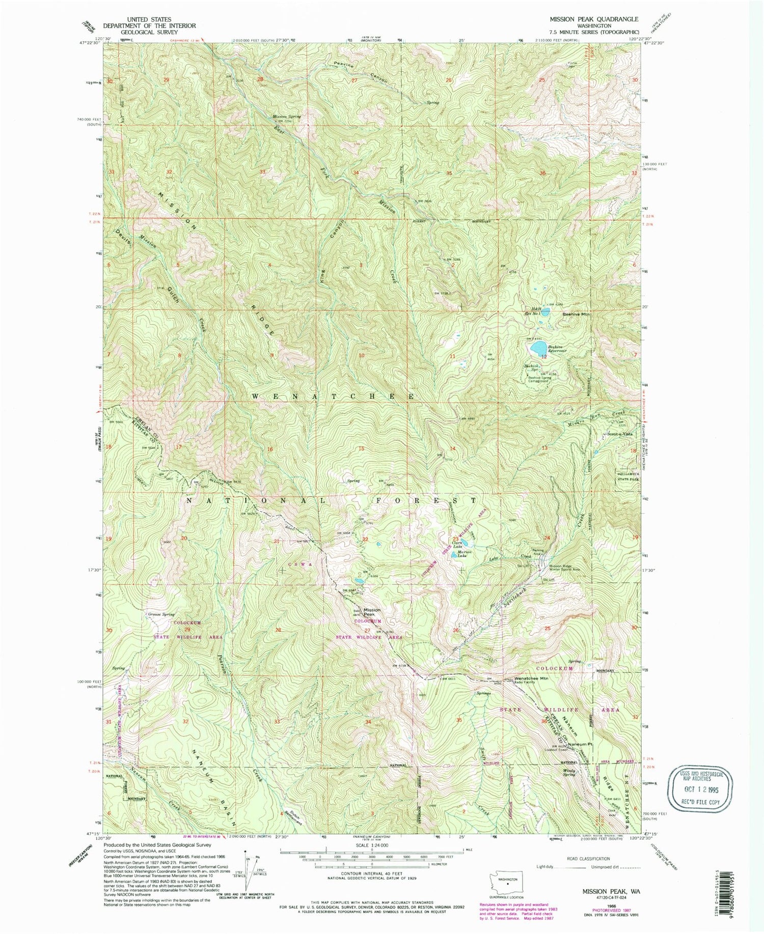 Classic USGS Mission Peak Washington 7.5'x7.5' Topo Map Image