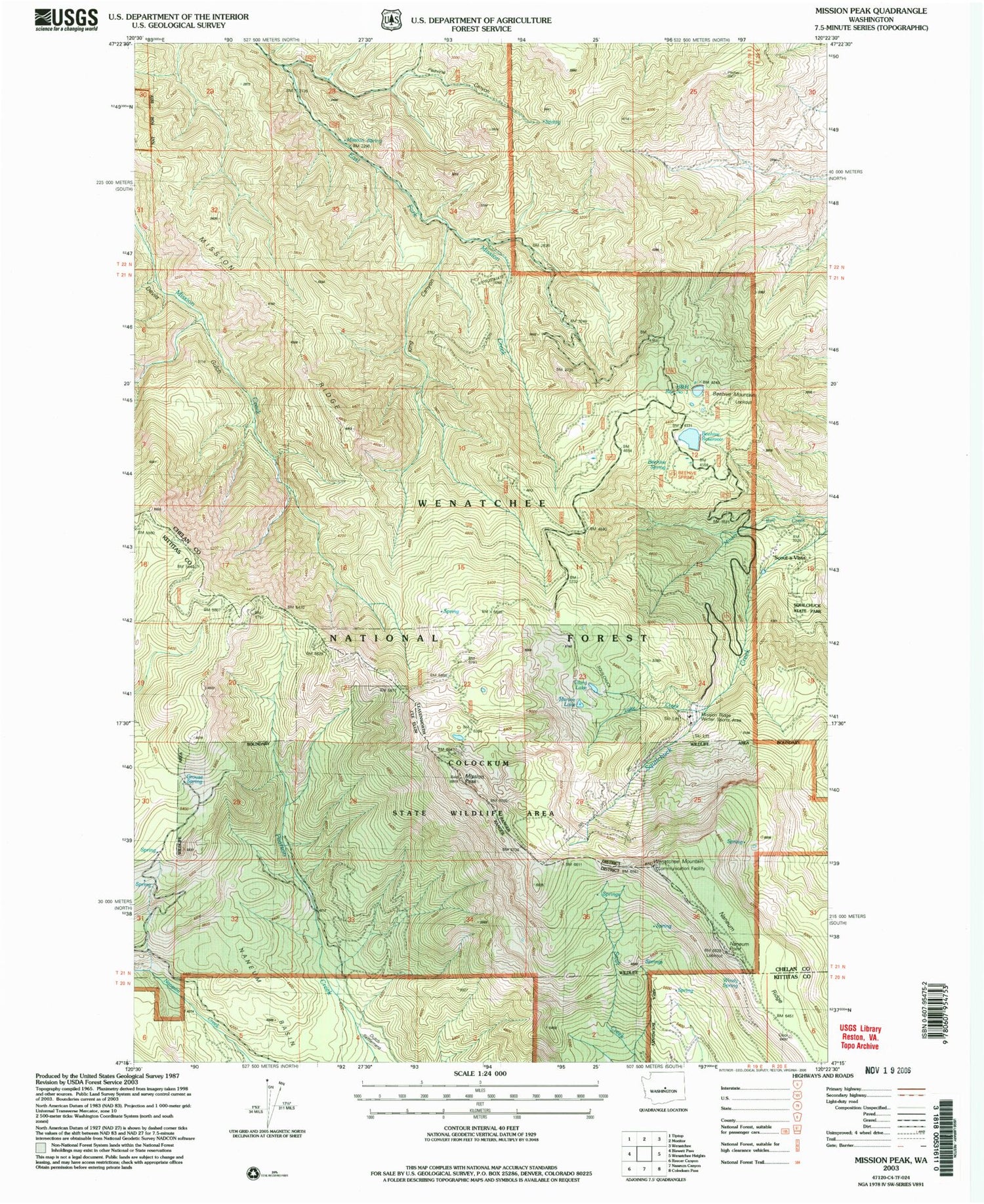 Classic USGS Mission Peak Washington 7.5'x7.5' Topo Map Image