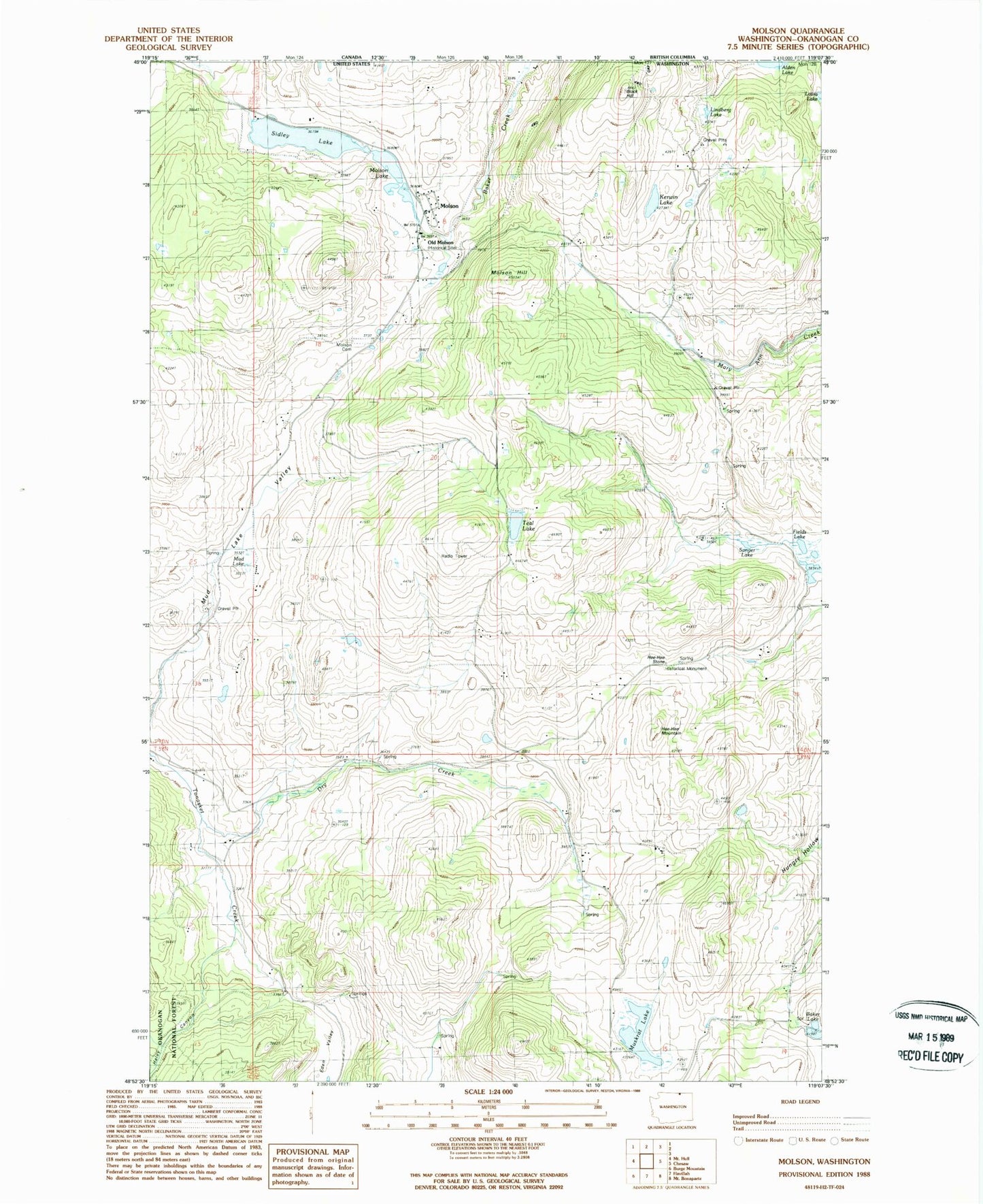 Classic USGS Molson Washington 7.5'x7.5' Topo Map Image