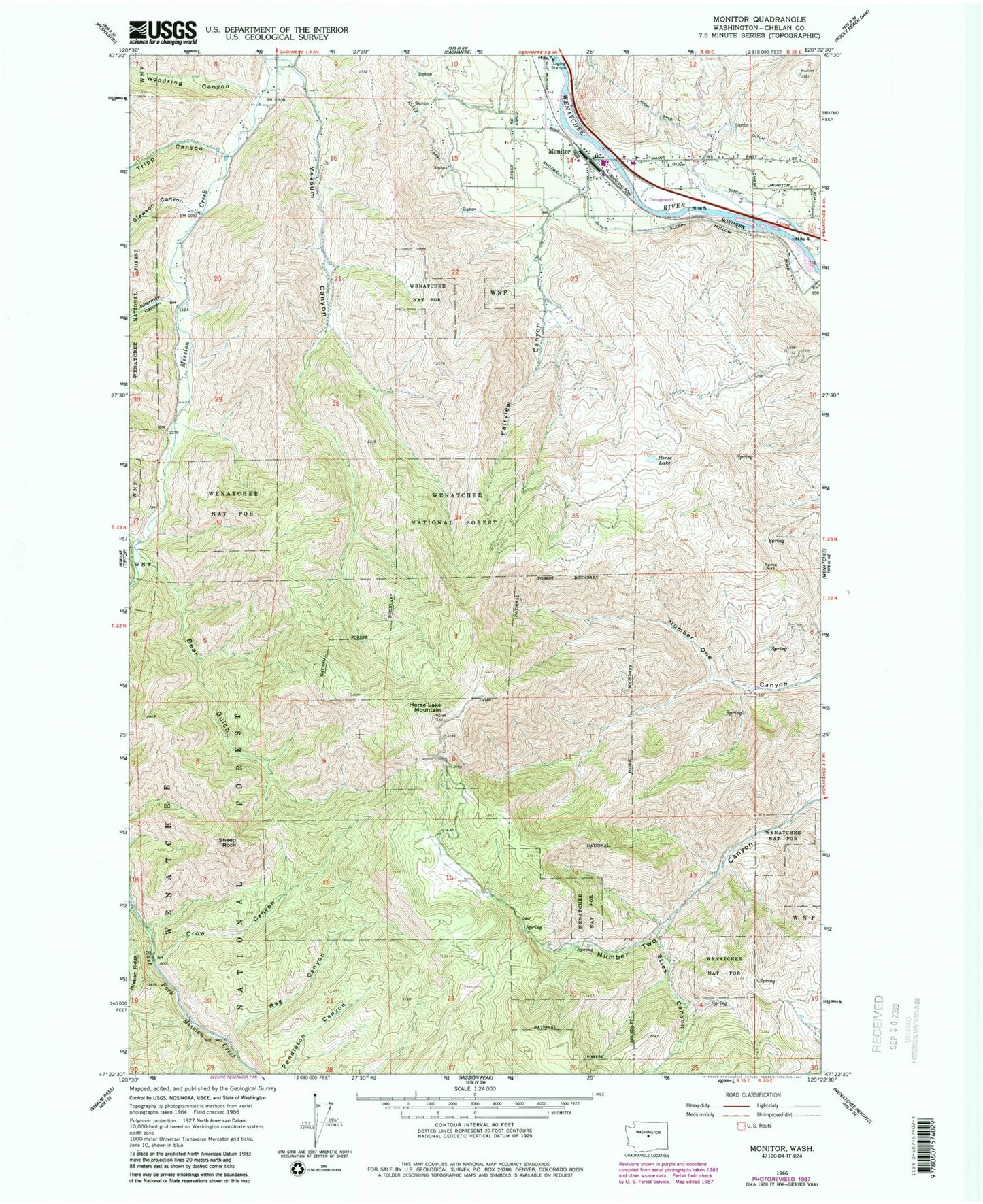 Classic USGS Monitor Washington 7.5'x7.5' Topo Map Image