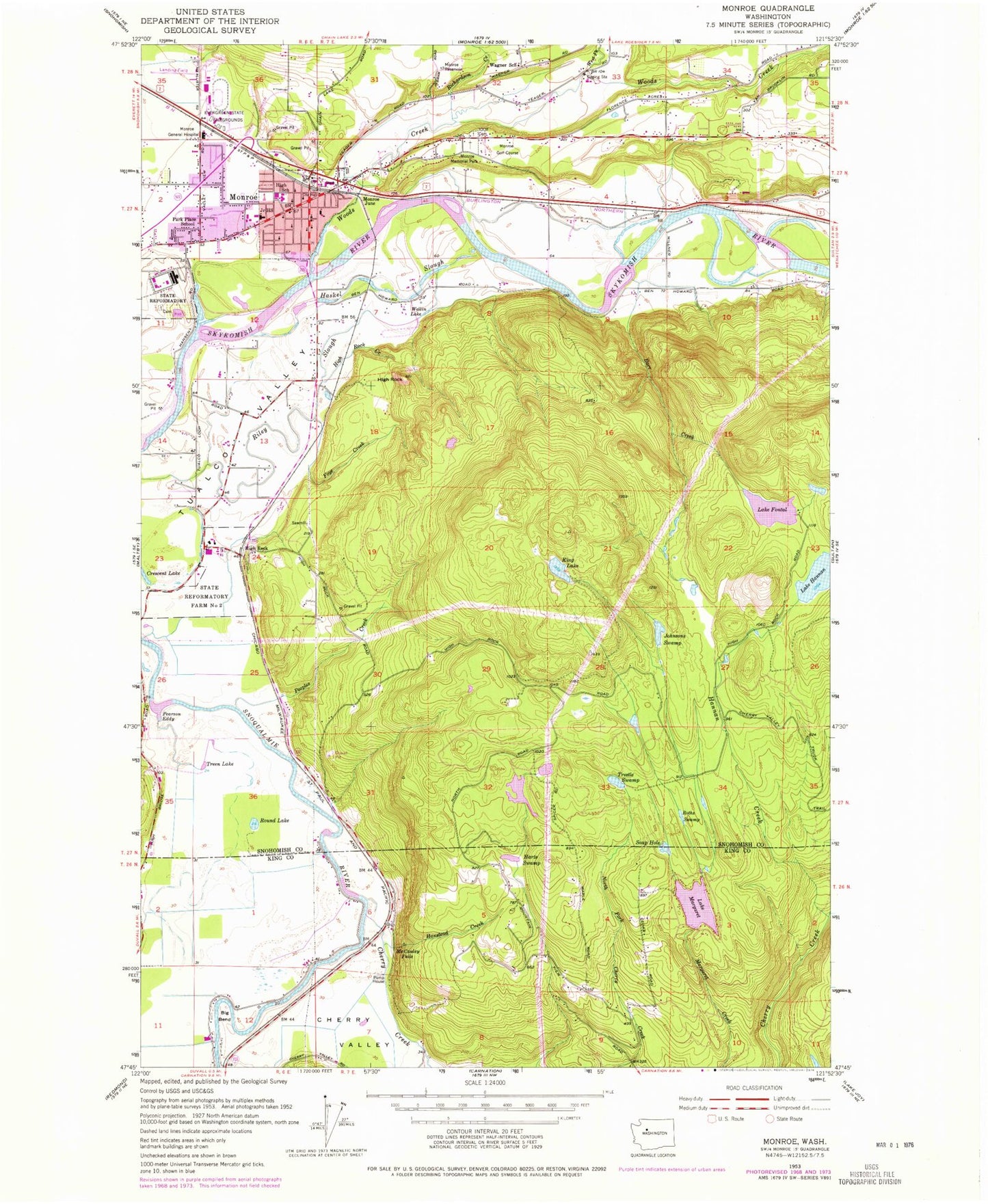 Classic USGS Monroe Washington 7.5'x7.5' Topo Map Image