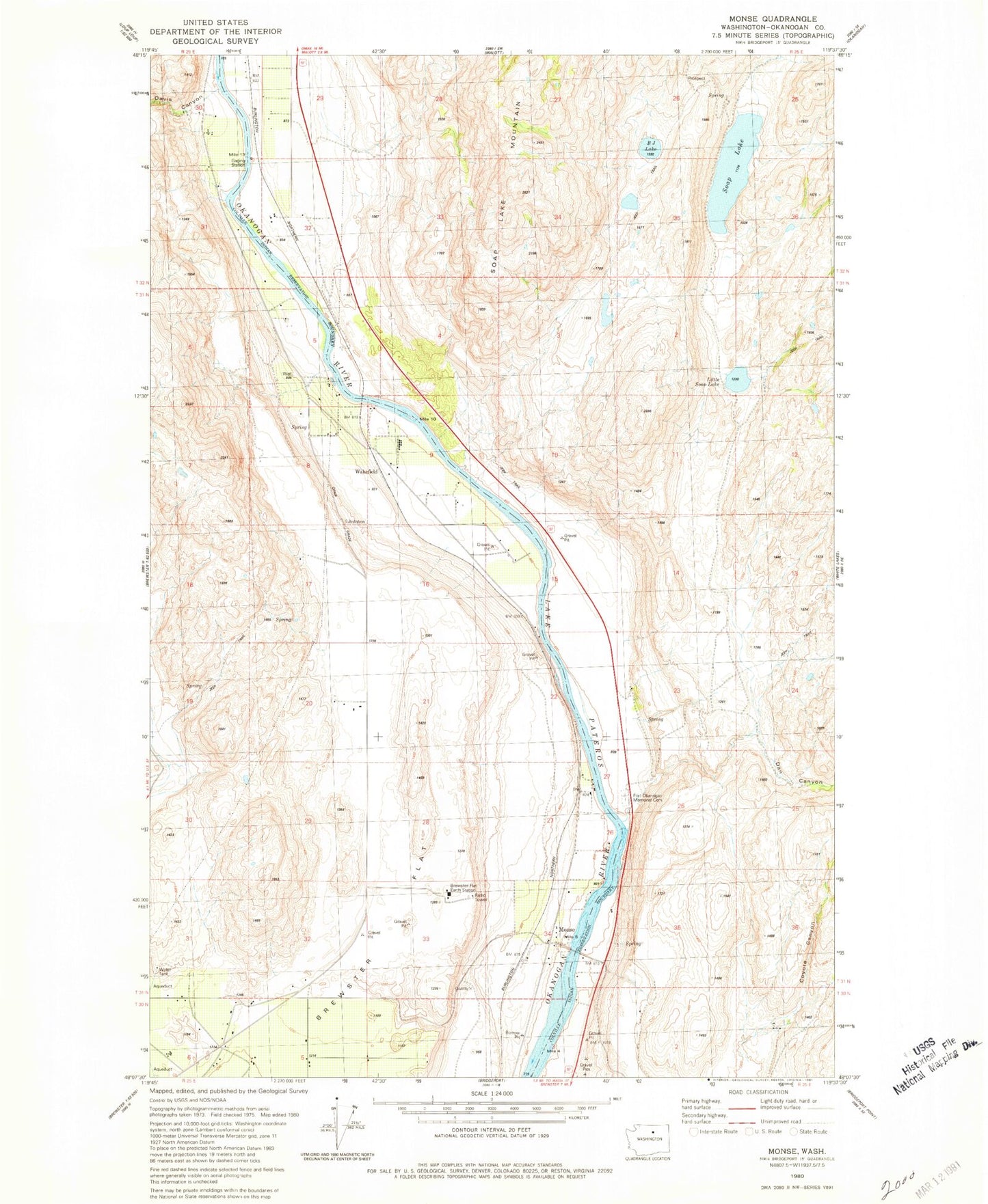Classic USGS Monse Washington 7.5'x7.5' Topo Map Image