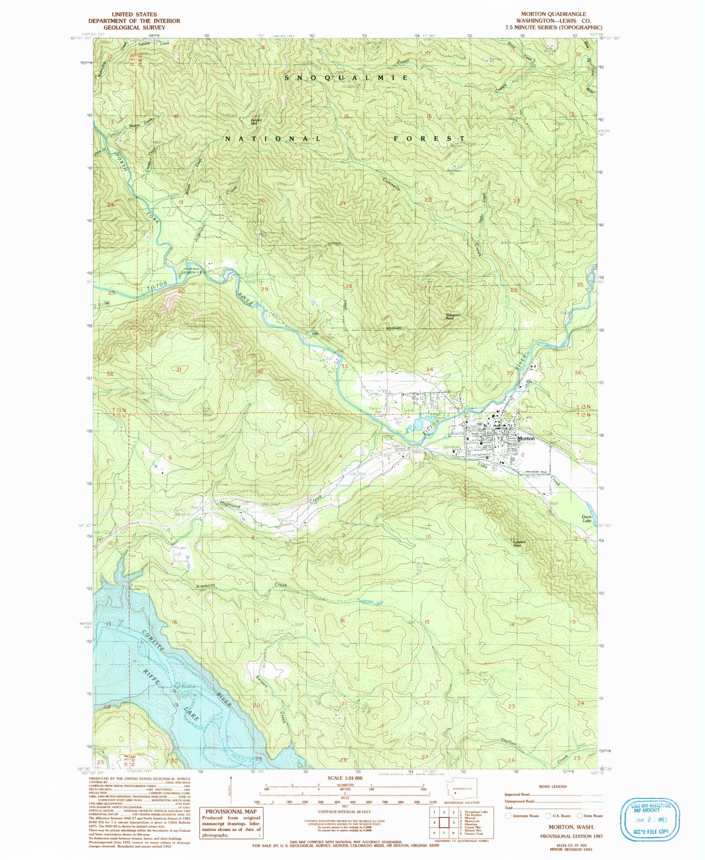 Classic USGS Morton Washington 7.5'x7.5' Topo Map Image