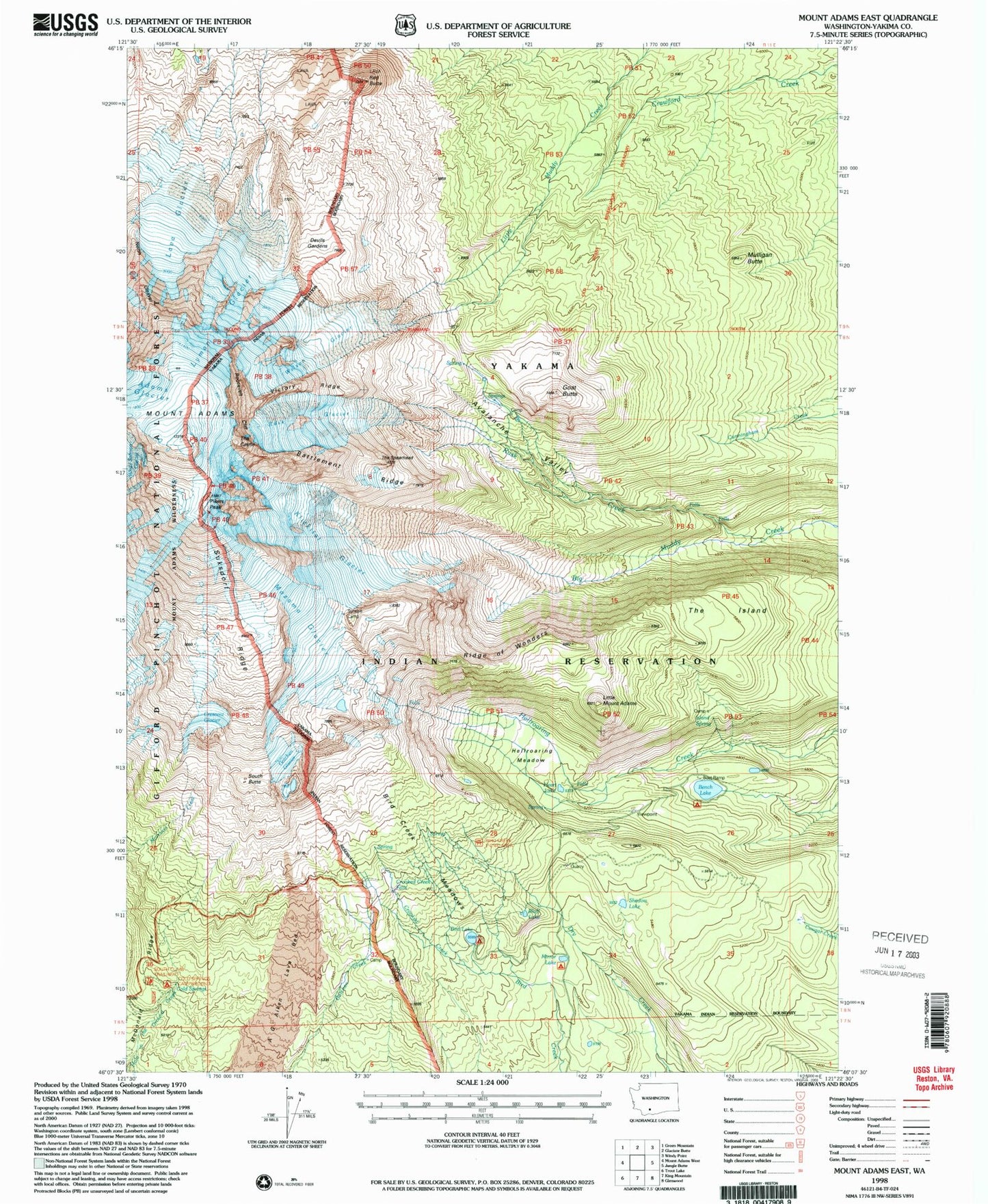 USGS Classic Mount Adams East Washington 7.5'x7.5' Topo Map Image