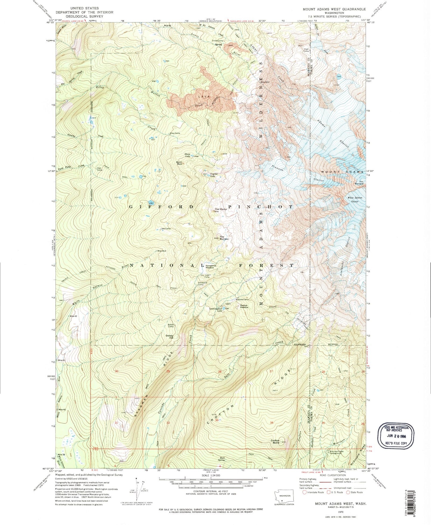 Classic USGS Mount Adams West Washington 7.5'x7.5' Topo Map Image