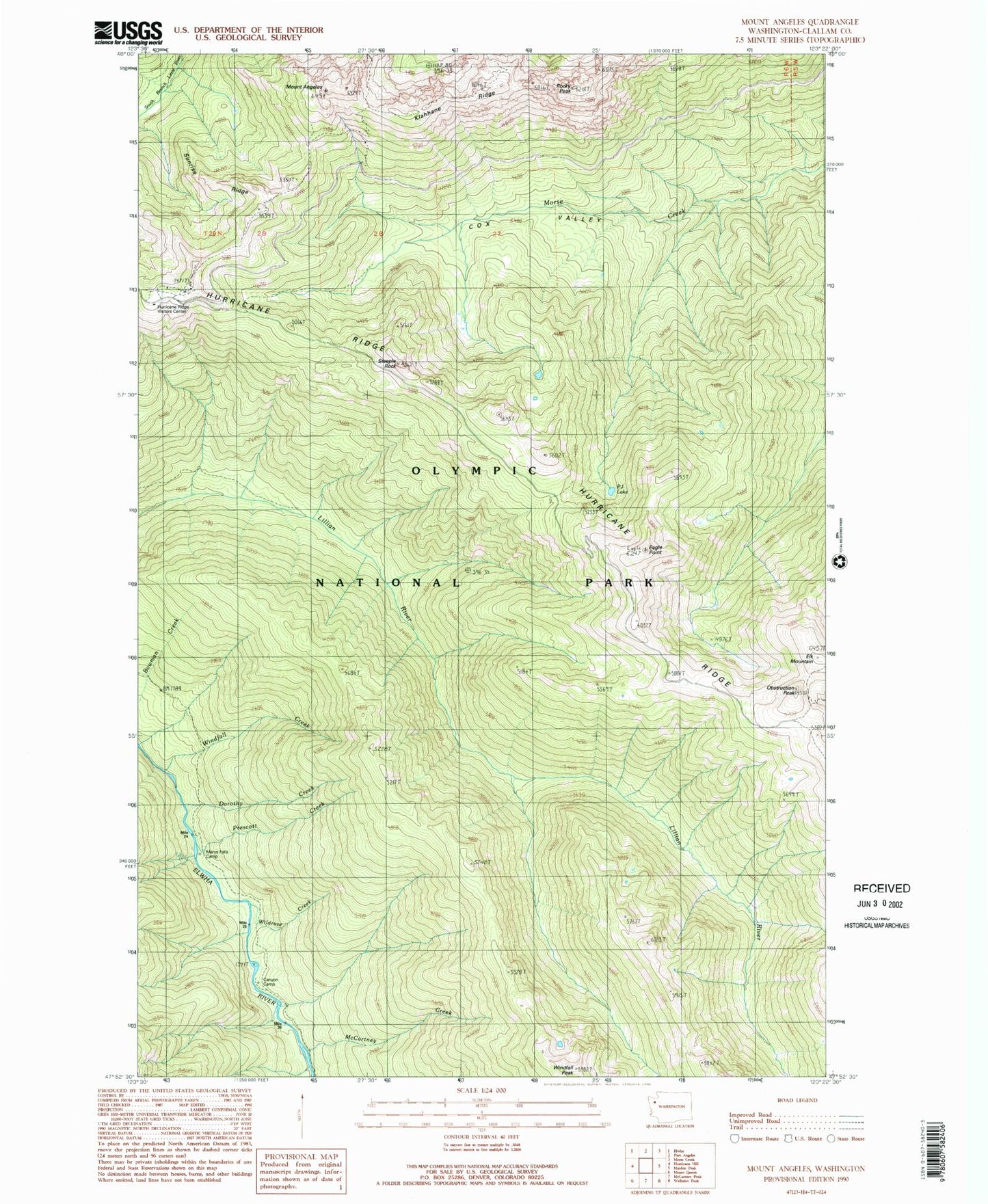 Classic USGS Mount Angeles Washington 7.5'x7.5' Topo Map Image