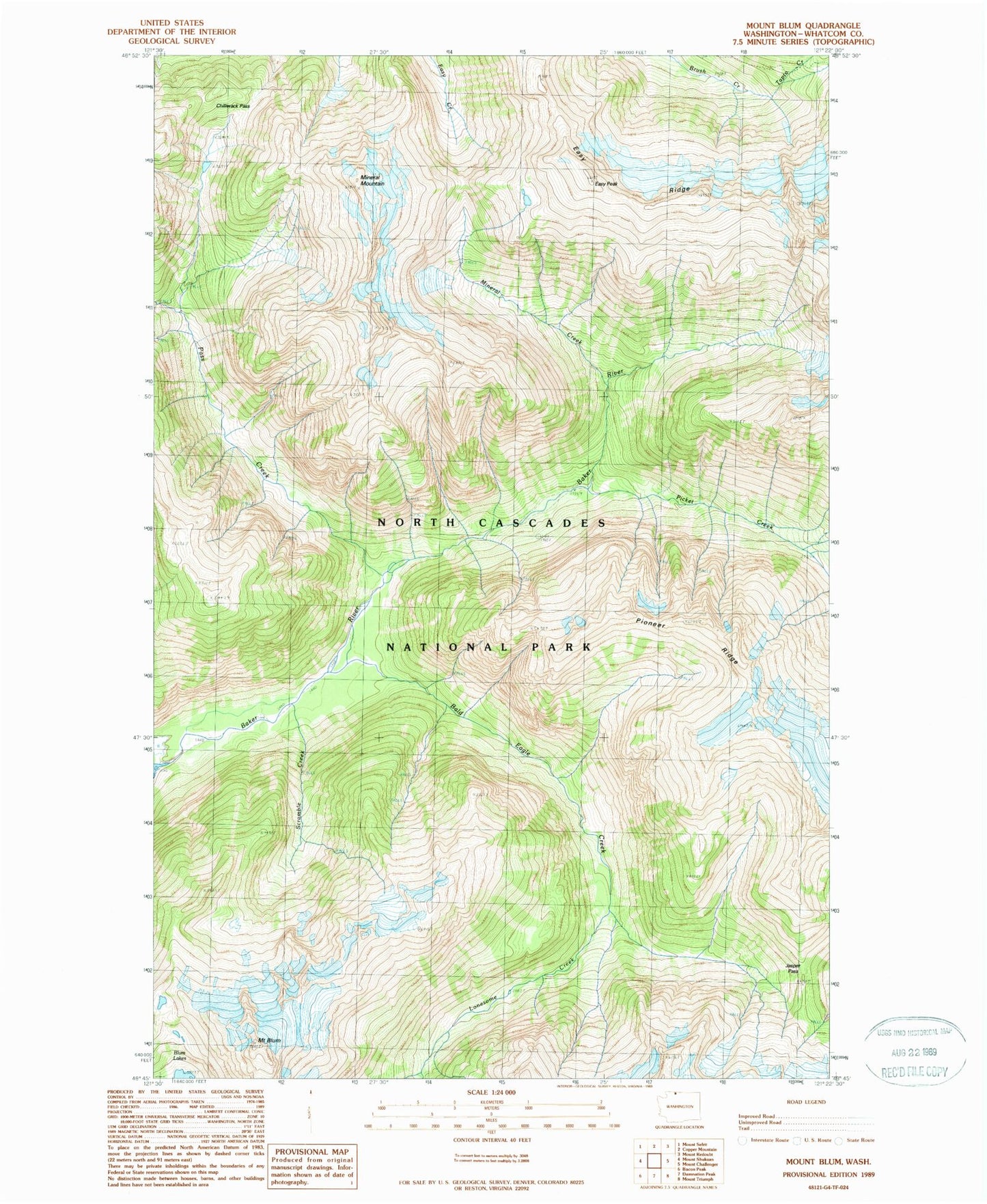 Classic USGS Mount Blum Washington 7.5'x7.5' Topo Map Image
