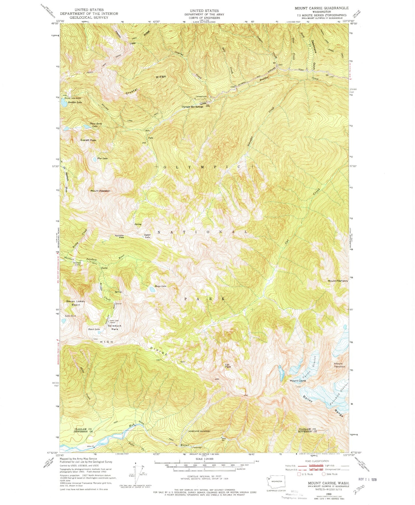 Classic USGS Mount Carrie Washington 7.5'x7.5' Topo Map Image