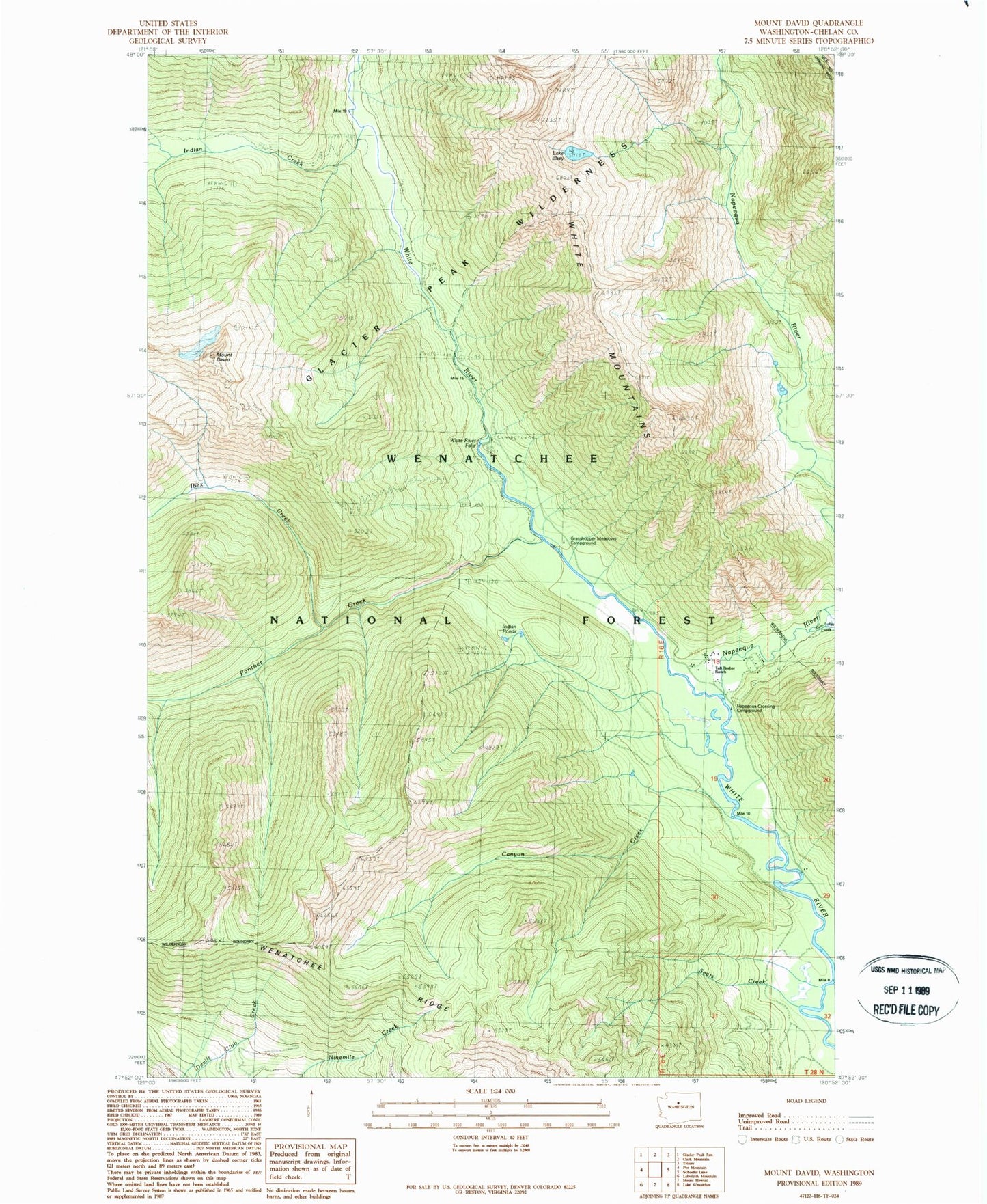 Classic USGS Mount David Washington 7.5'x7.5' Topo Map Image