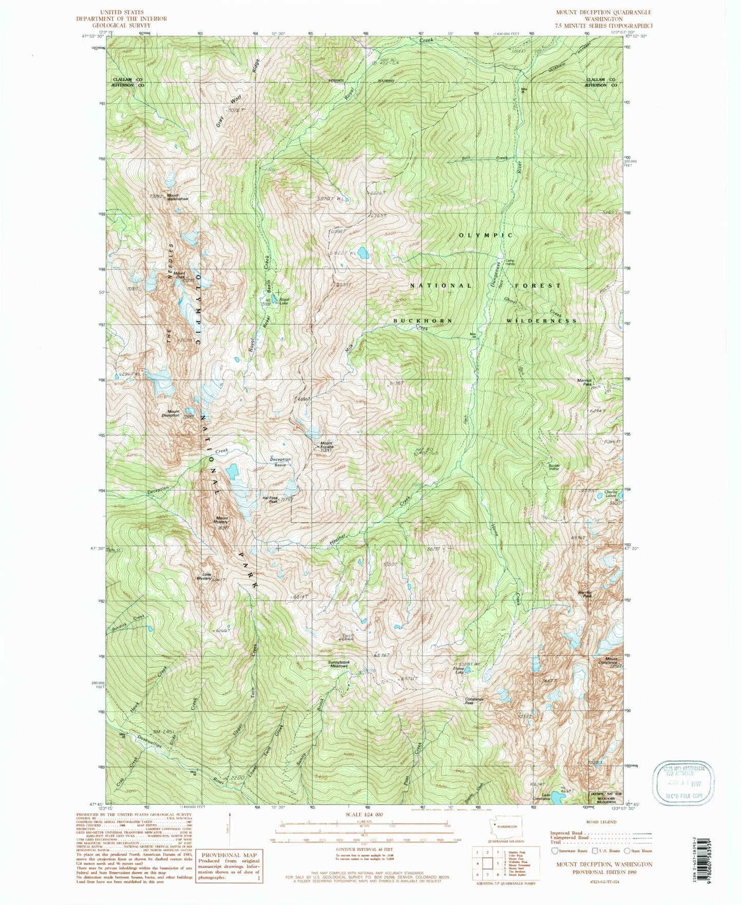 Classic USGS Mount Deception Washington 7.5'x7.5' Topo Map Image