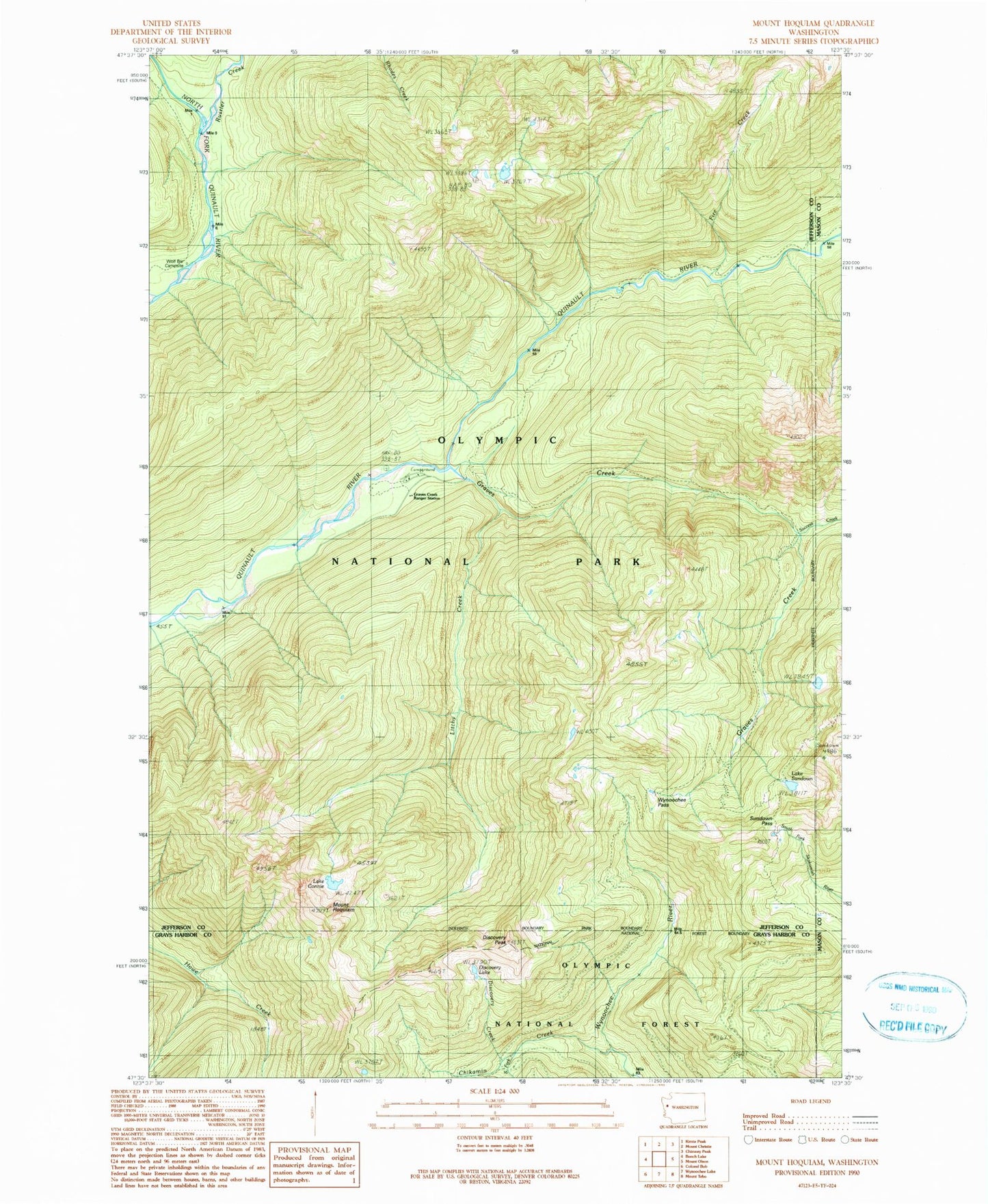 Classic USGS Mount Hoquiam Washington 7.5'x7.5' Topo Map Image