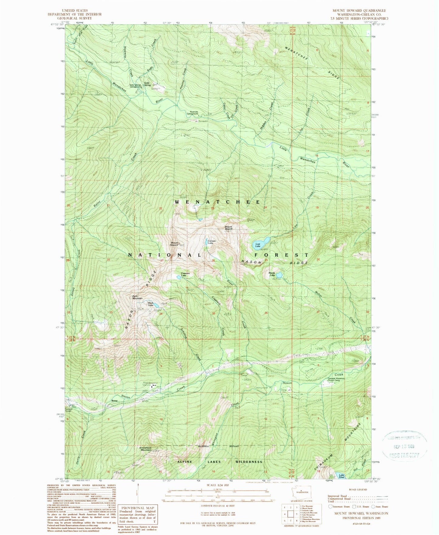 Classic USGS Mount Howard Washington 7.5'x7.5' Topo Map Image