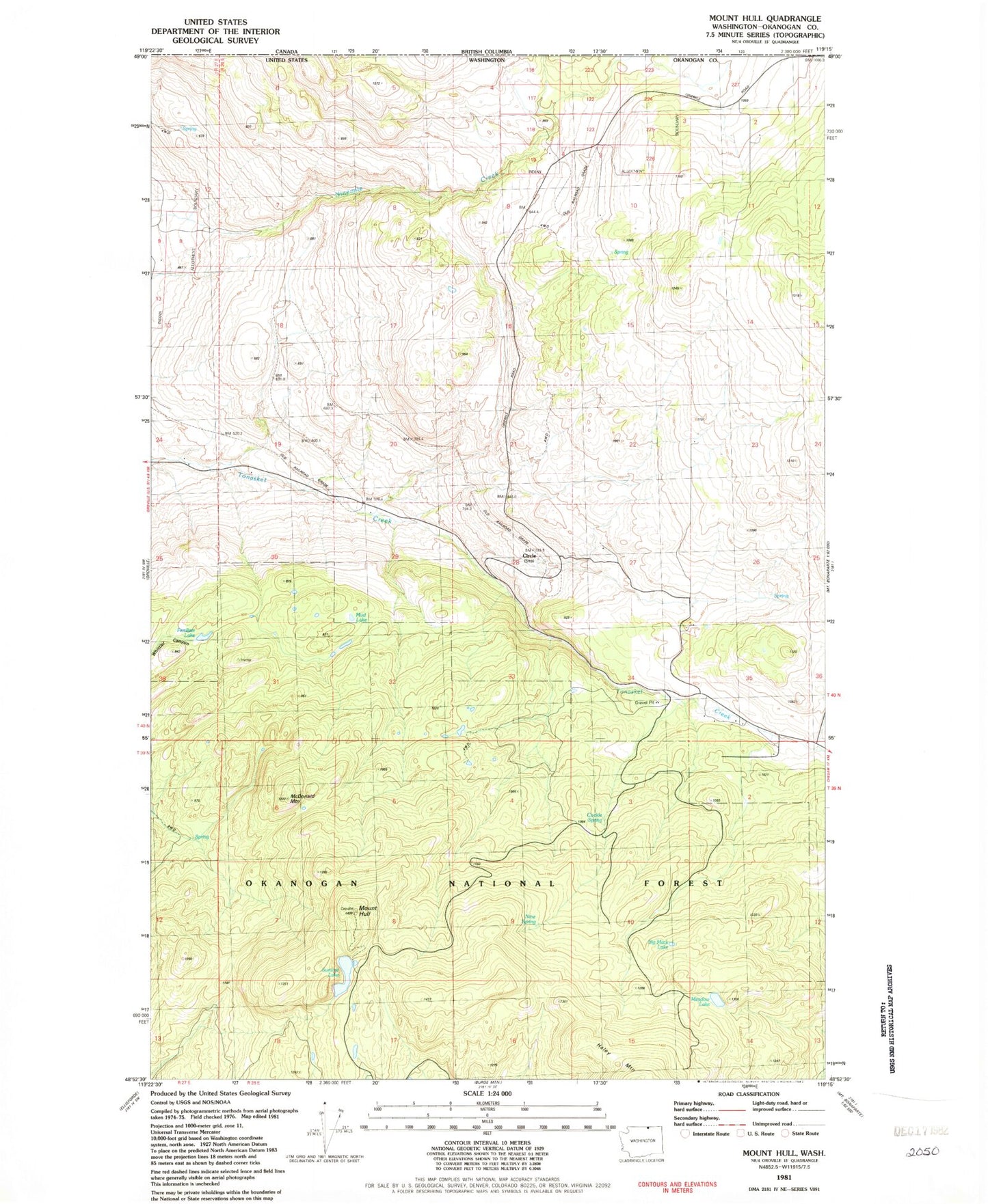 Classic USGS Mount Hull Washington 7.5'x7.5' Topo Map Image