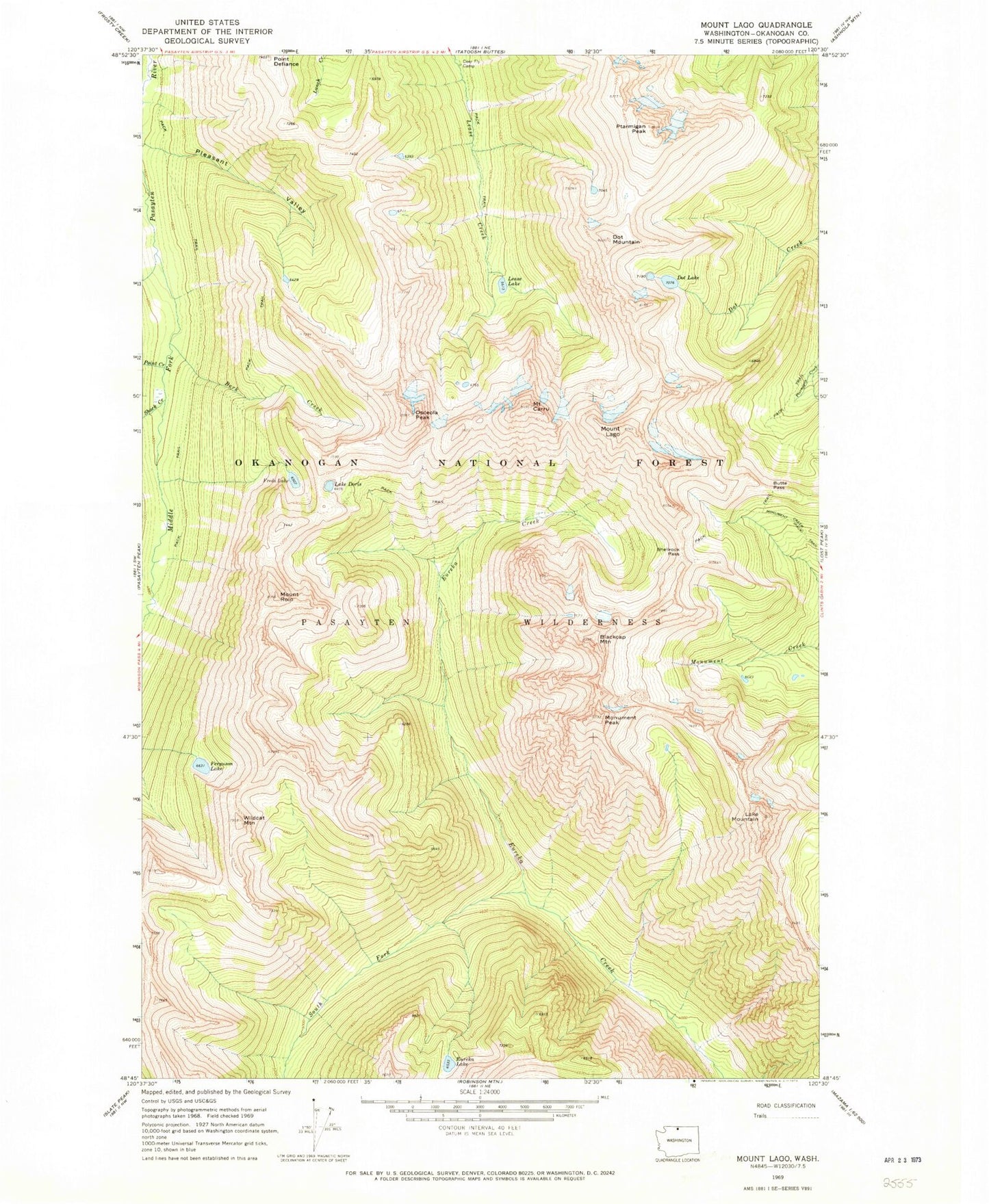 Classic USGS Mount Lago Washington 7.5'x7.5' Topo Map Image