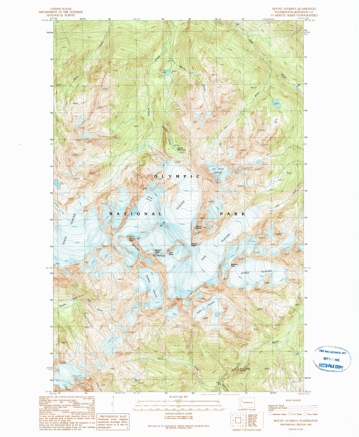 Classic USGS Mount Olympus Washington 7.5'x7.5' Topo Map Image