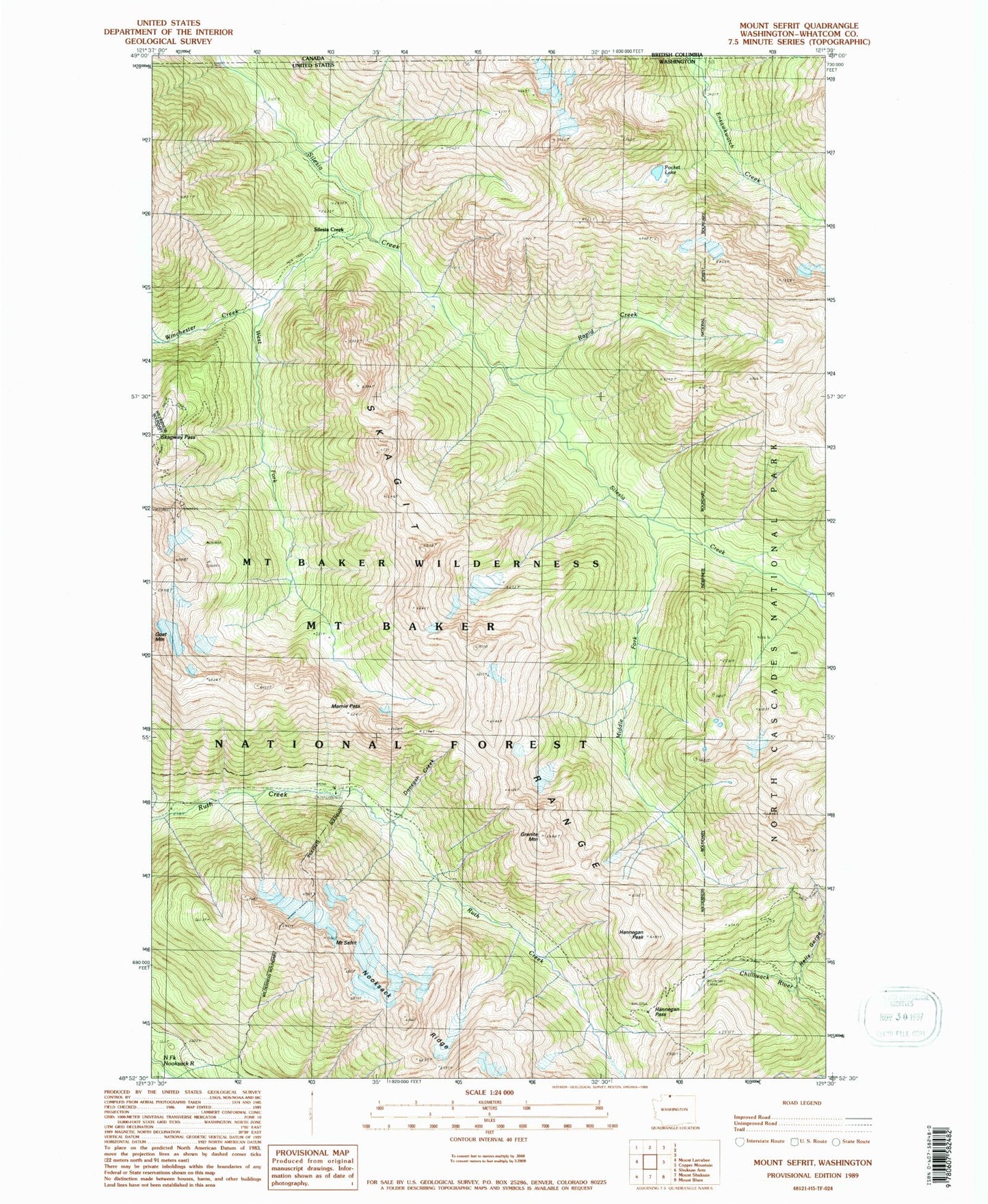 Classic USGS Mount Sefrit Washington 7.5'x7.5' Topo Map Image