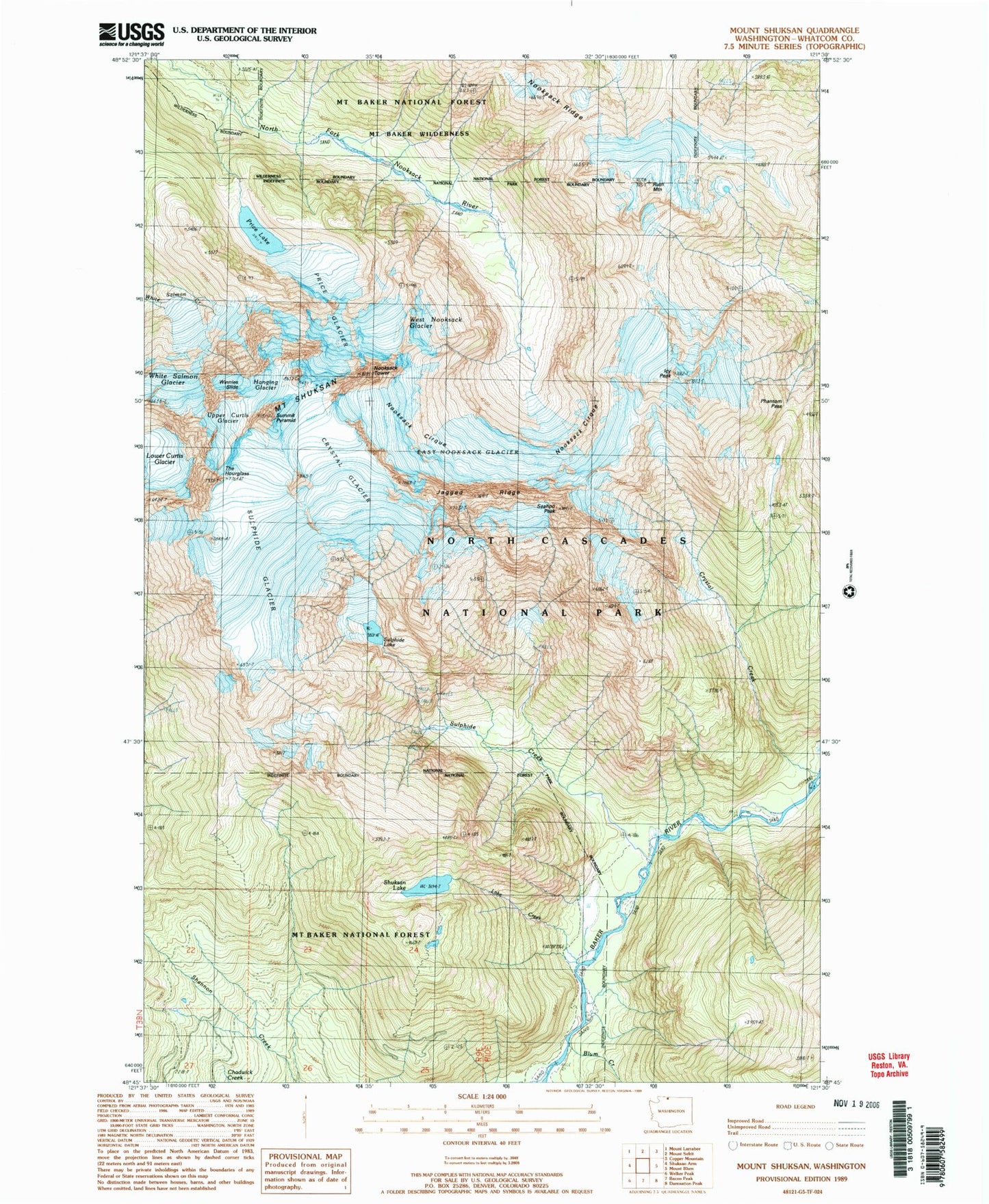 Classic USGS Mount Shuksan Washington 7.5'x7.5' Topo Map Image