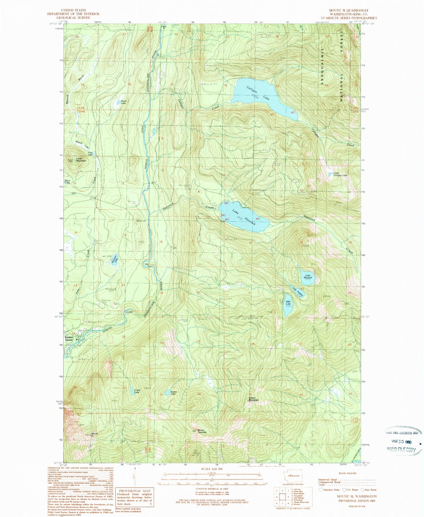 Classic USGS Mount Si Washington 7.5'x7.5' Topo Map Image